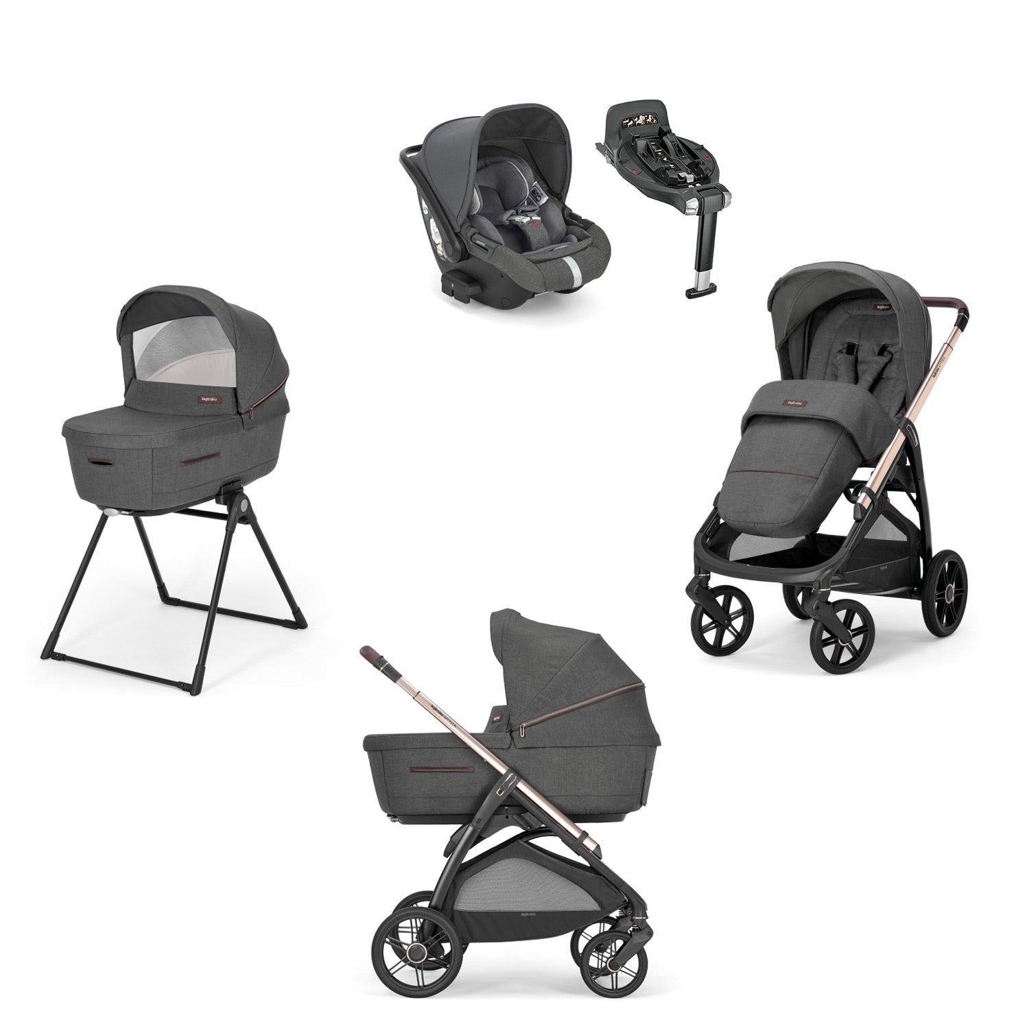 Image of Aptica System Velvet Grey Chassis Color Palladio car Seat Darwin Infant Recline and 360° I-size Base