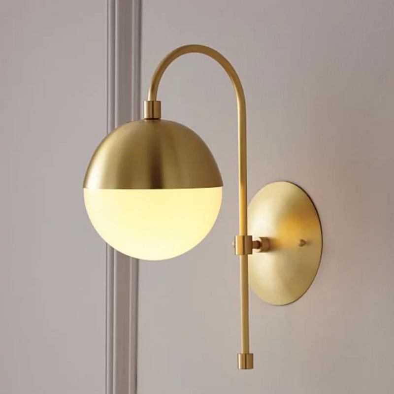 Image of Art Retro Wall Light Modern Copper Wall Lamp Bathroom Mirror Lights Creativity Bedroom Bedside Glass Ball Sconce For Home