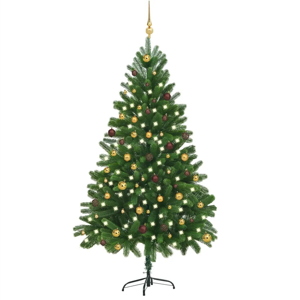Image of Artificial Christmas Tree Xmas Pine Tree with Solid Metal Legs LED Lights Perfect for Indoor and Outdoor Holiday Decora