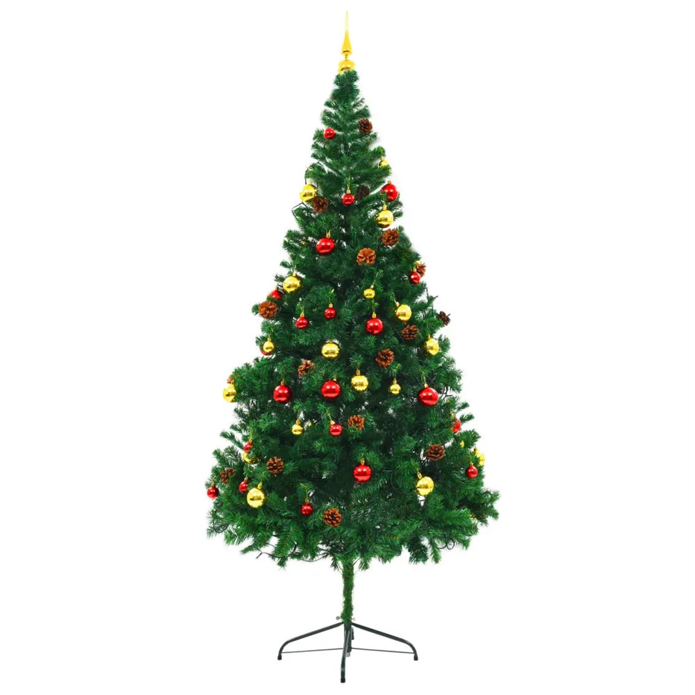 Image of Artificial Christmas TreeXmas Pine Tree with 200 LEDsEasy Assembly Premium Spruce with Metal Stand and 910 Branches fo