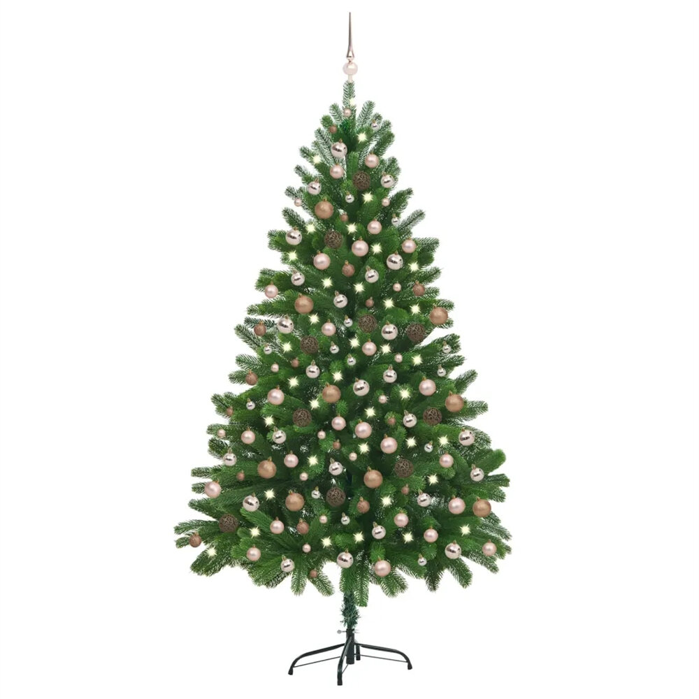 Image of Artificial Christmas TreeXmas Pine Tree with 300 LEDsEasy Assembly Christmas Tree with Metal Stand and 1100 Branch for