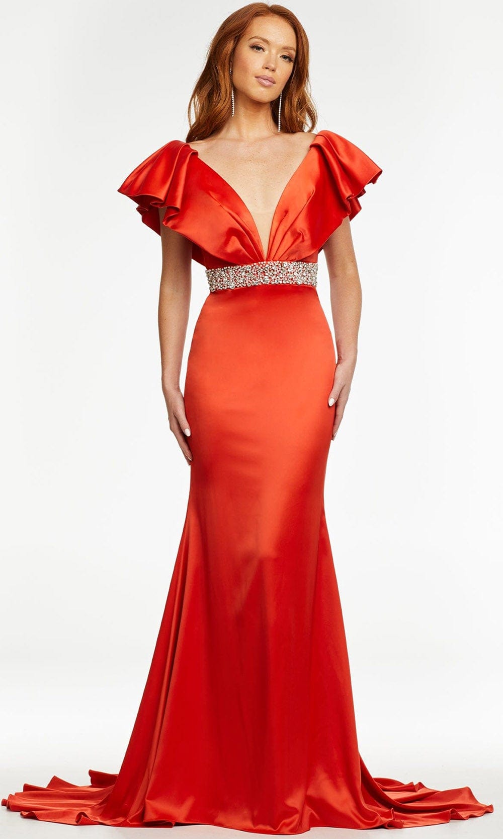 Image of Ashley Lauren - 11130 Ruffled V-Neck Trumpet Gown