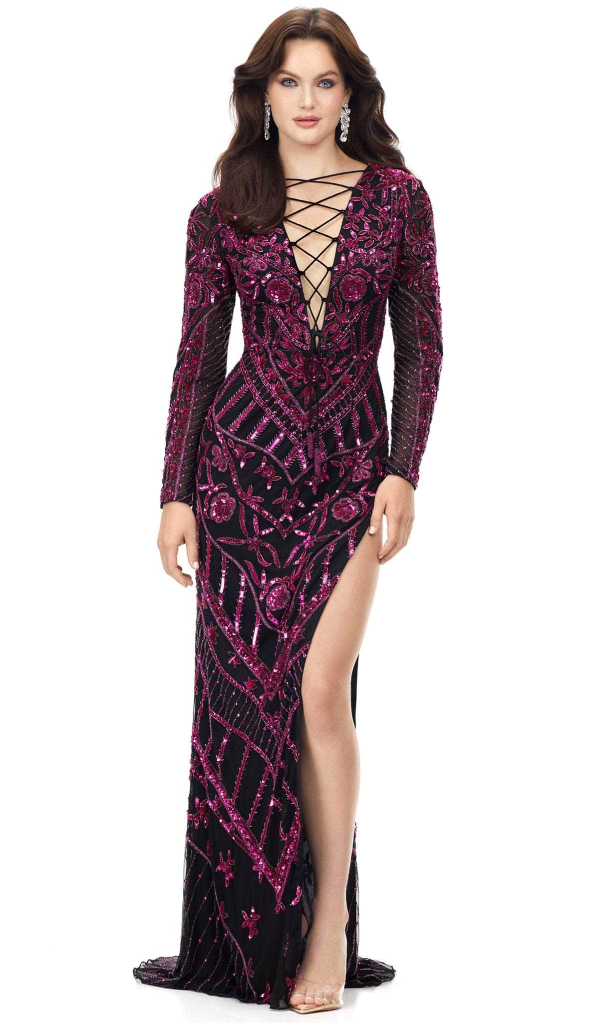 Image of Ashley Lauren 11239 - V-Neck Lace-Up Evening Gown