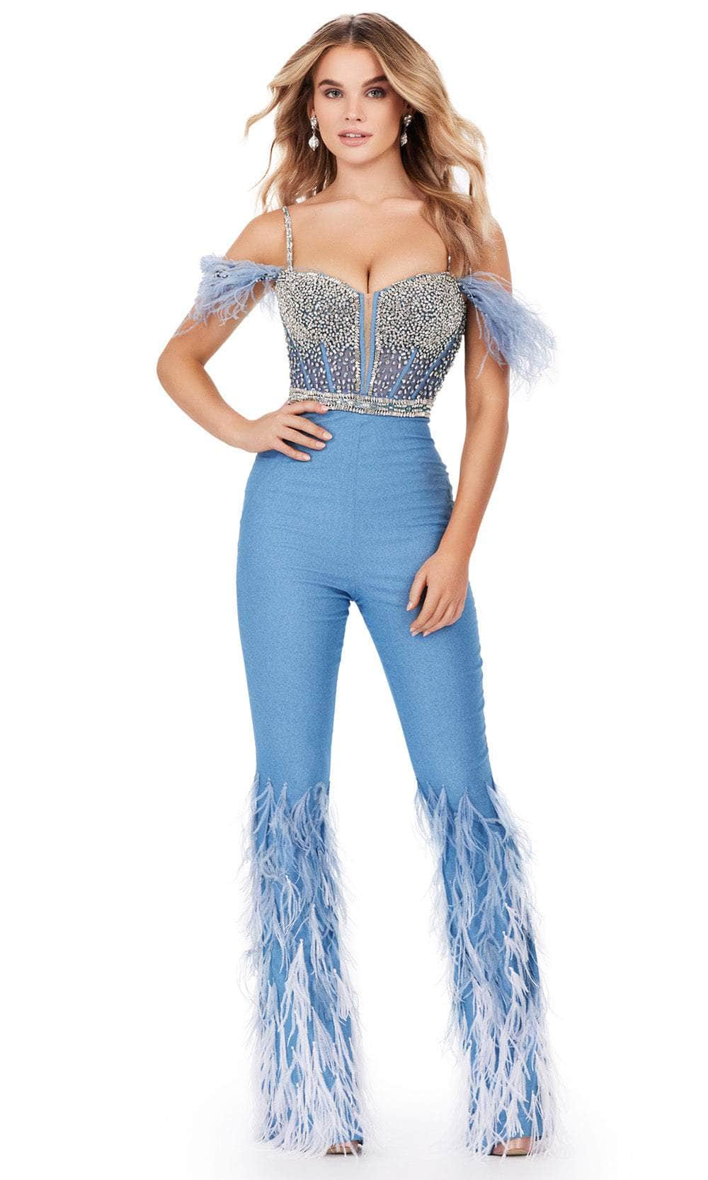 Image of Ashley Lauren 11513 - Beaded Feather Embellished Jumpsuit