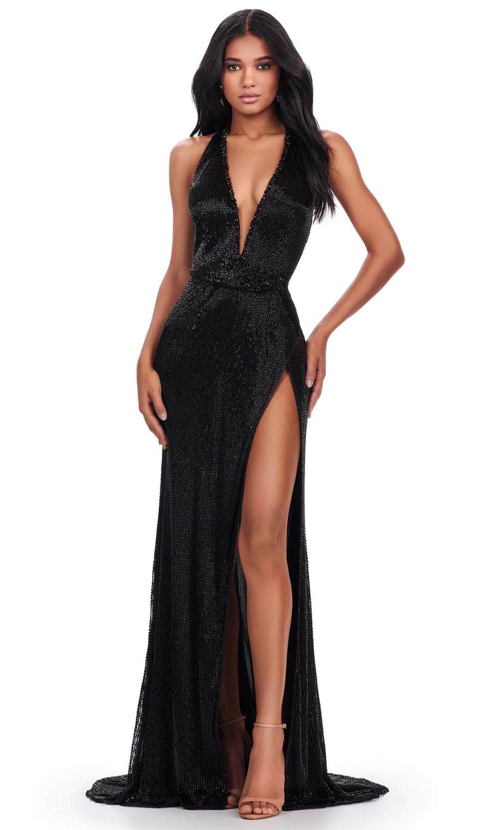 Image of Ashley Lauren 11547 - Beaded Plunging Halter Evening Gown