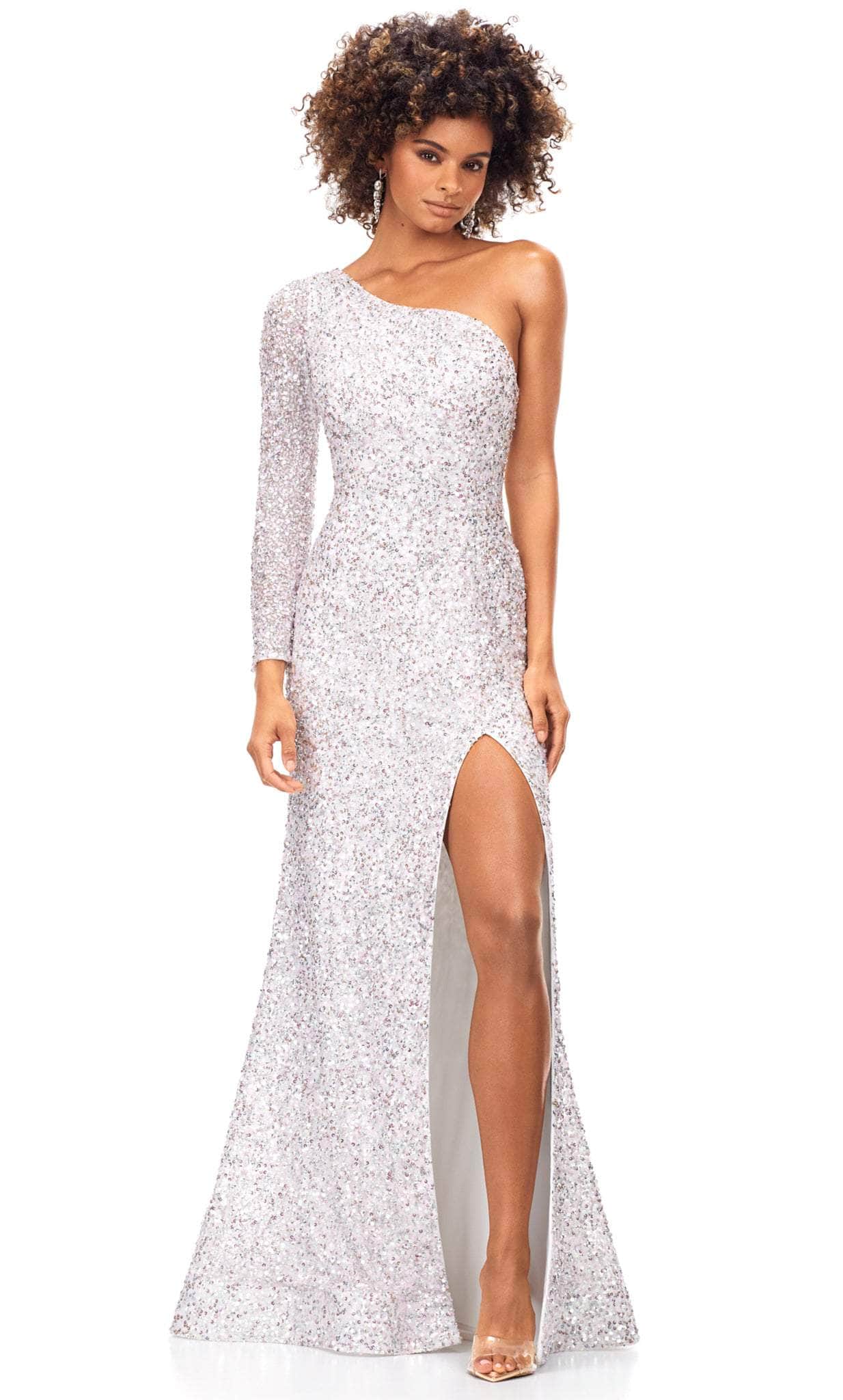 Image of Ashley Lauren 1977 - Sequined Asymmetric Neck Evening Gown