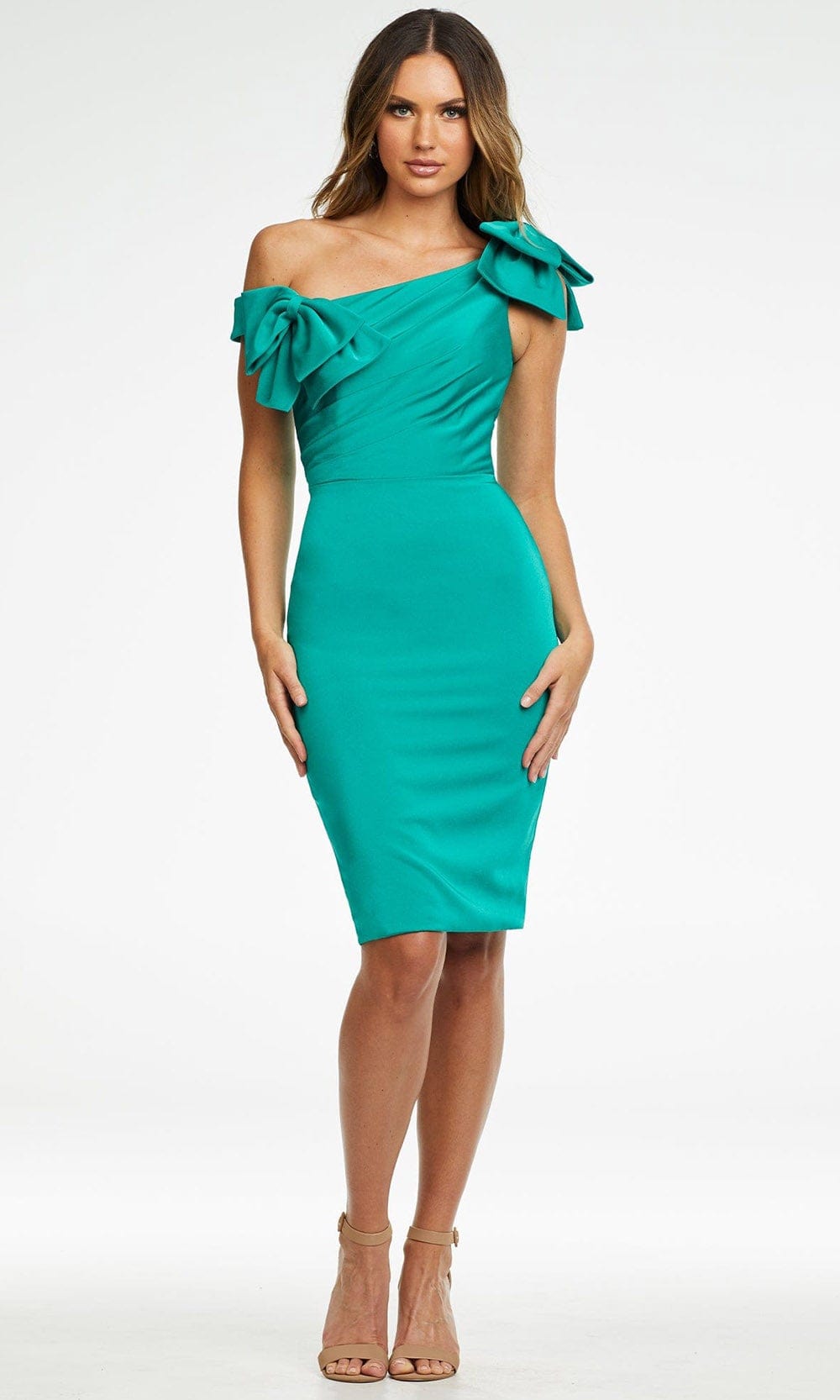 Image of Ashley Lauren - 4494 Asymmetric Ruched Sheath Dress