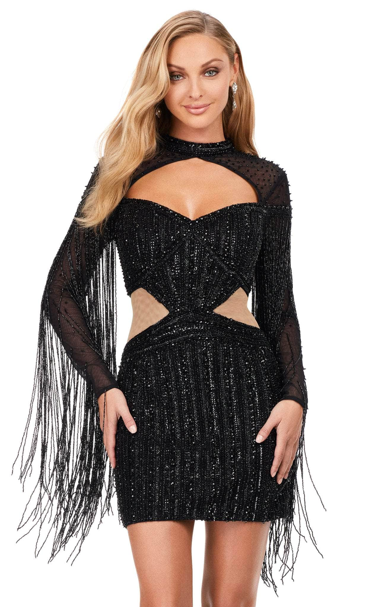 Image of Ashley Lauren 4601 - Long Sleeve Sequin Embellished Cocktail Dress