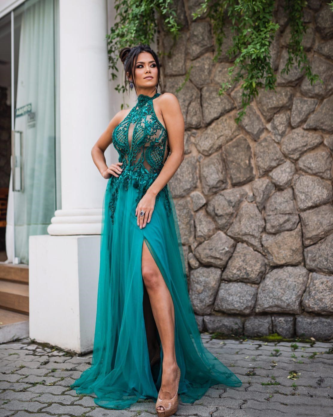 Image of Aso Ebi Arabic Hunter Green Sexy Evening Dresses Lace Beaded Backless Prom High Neck Formal Party Second Reception Gowns