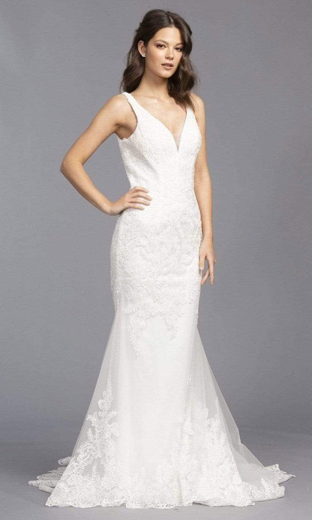 Image of Aspeed Bridal - L2143 V Neck Embroidered Tulle Bridal Gown