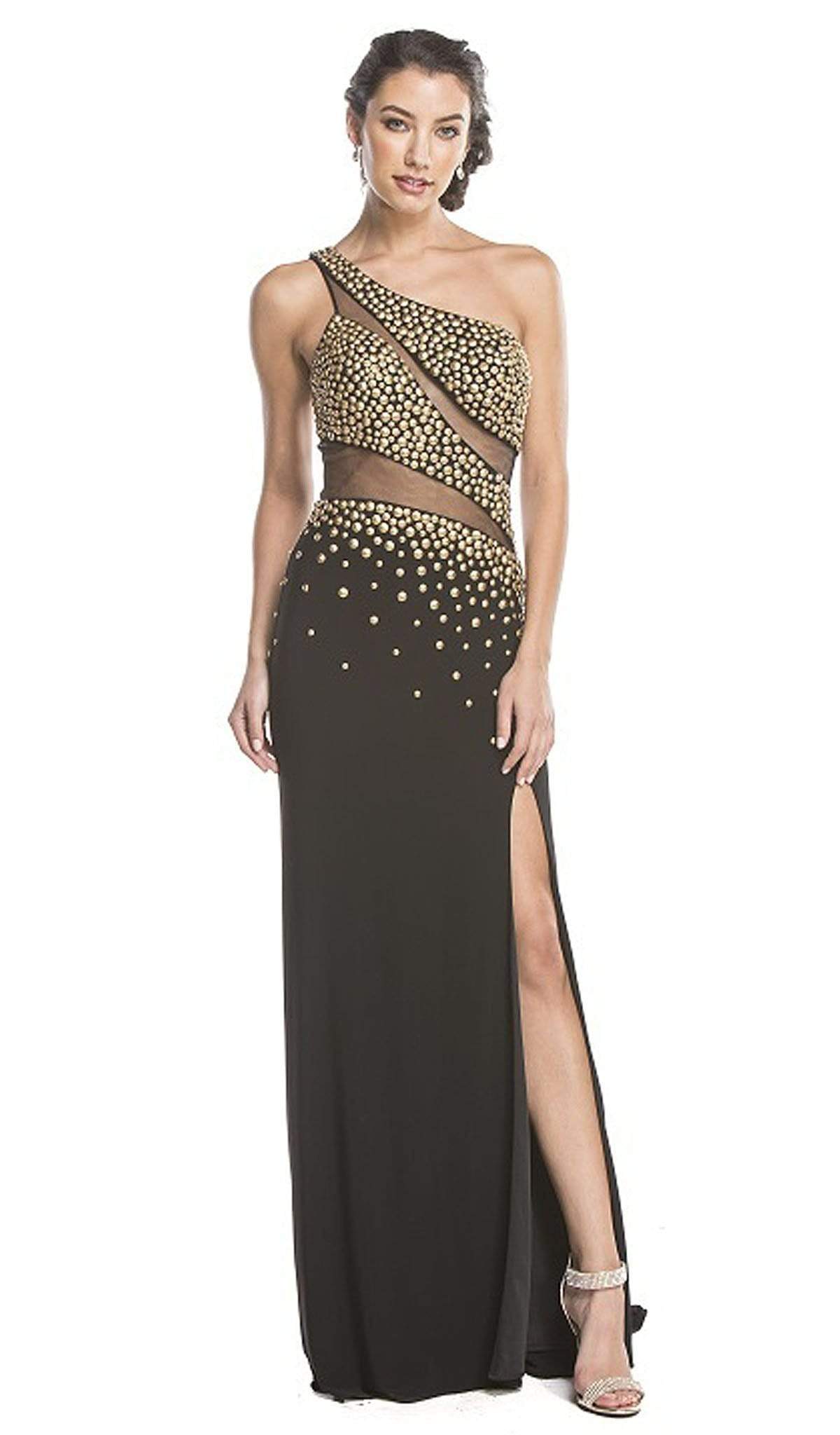 Image of Aspeed Design - Asymmetrical Embellished Sheer Evening Dress