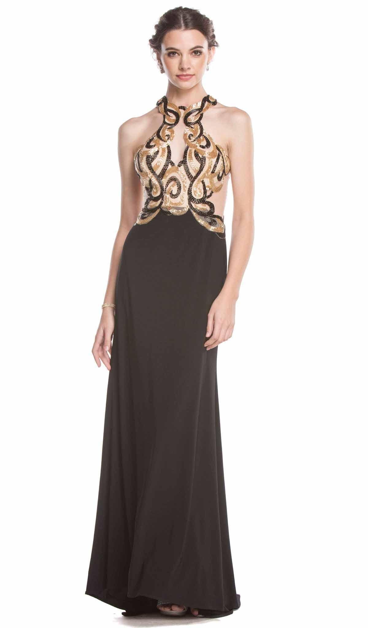Image of Aspeed Design - Bead Embellished Halter Sheath Evening Dress