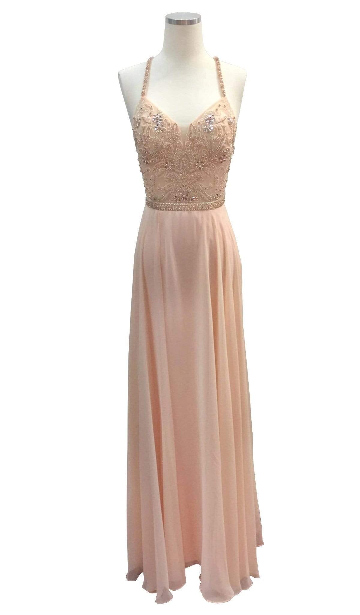 Image of Aspeed Design - Beaded Halter V-neck Prom A-line Dress