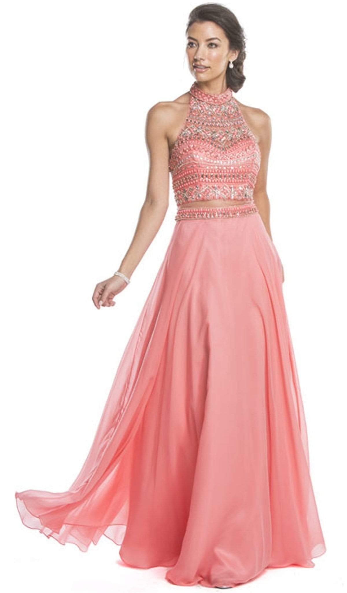 Image of Aspeed Design - Beaded High Halter A-Line Evening Dress