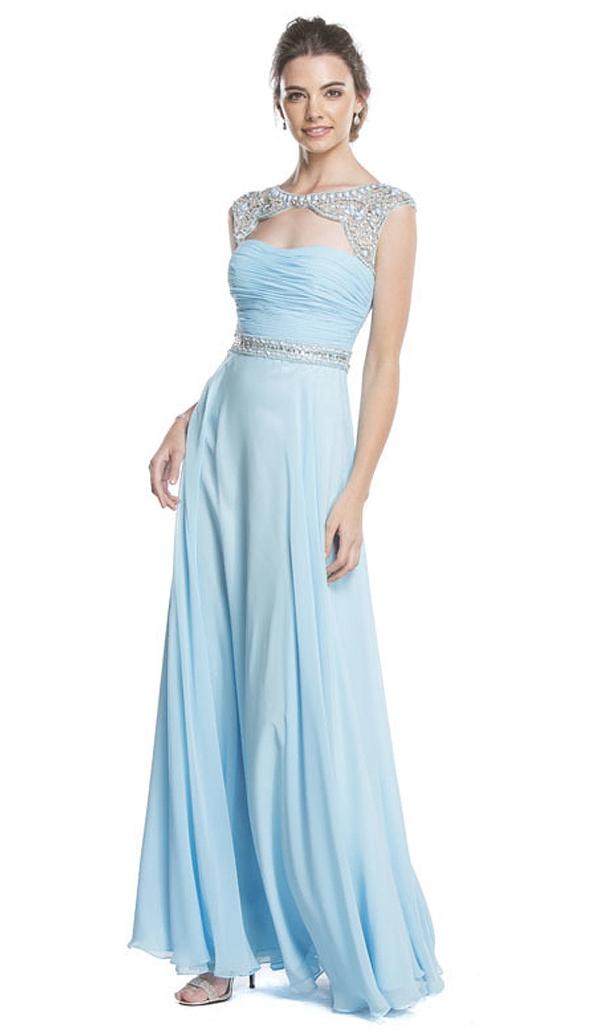Image of Aspeed Design - Beaded Ruched A-Line Evening Dress