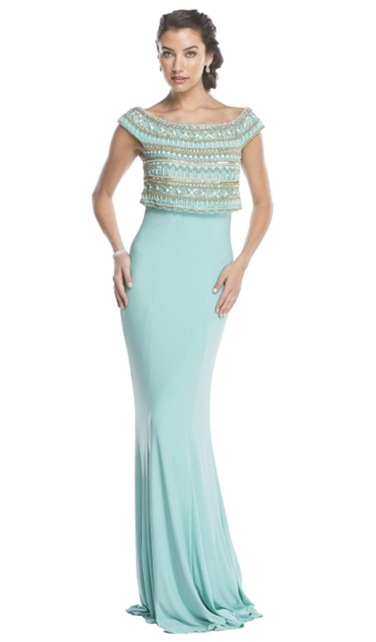 Image of Aspeed Design - Bedazzled Bateau Neck Fitted Prom Dress
