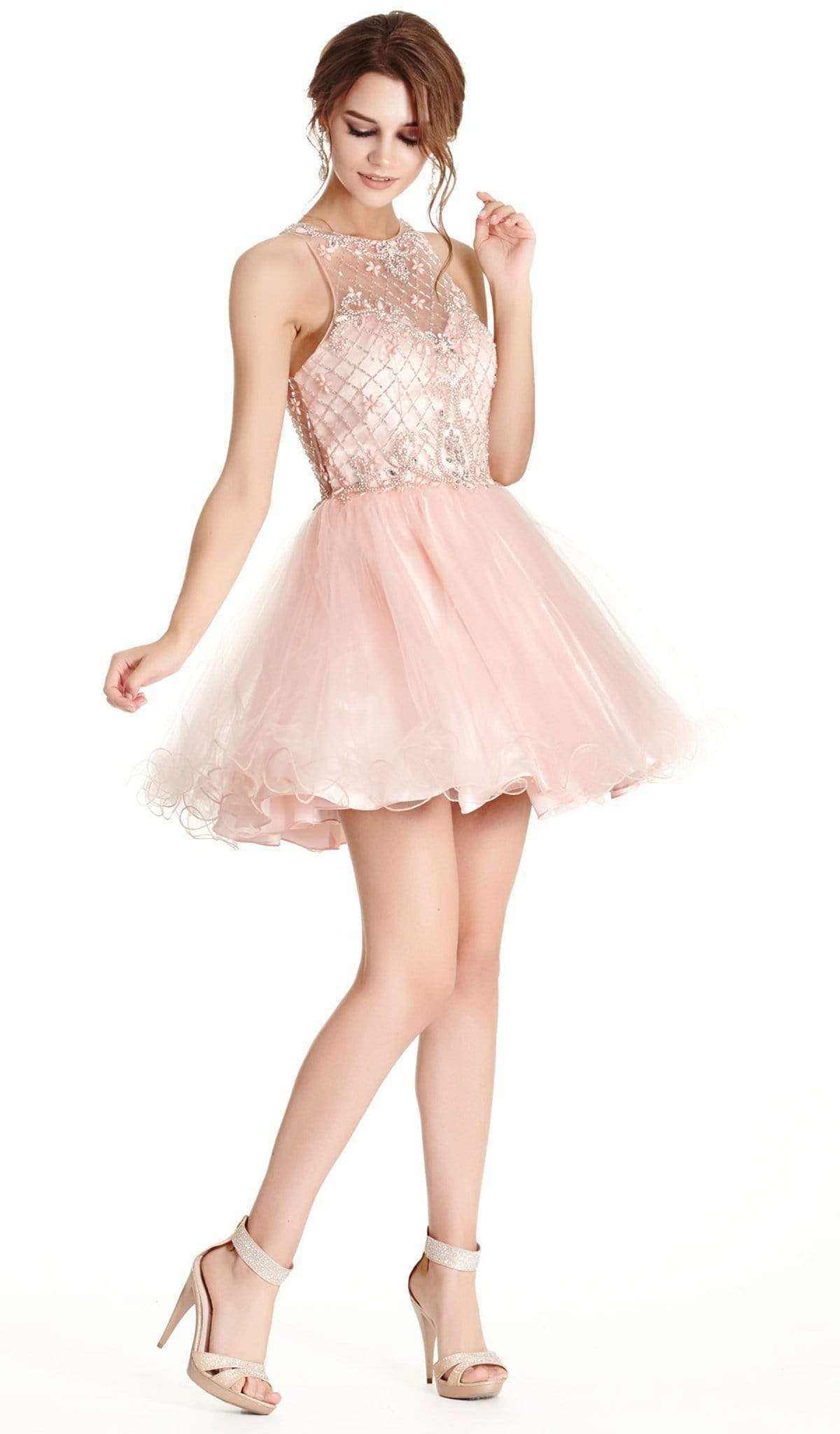Image of Aspeed Design - Bedazzled Illusion Halter Aline Homecoming Dress