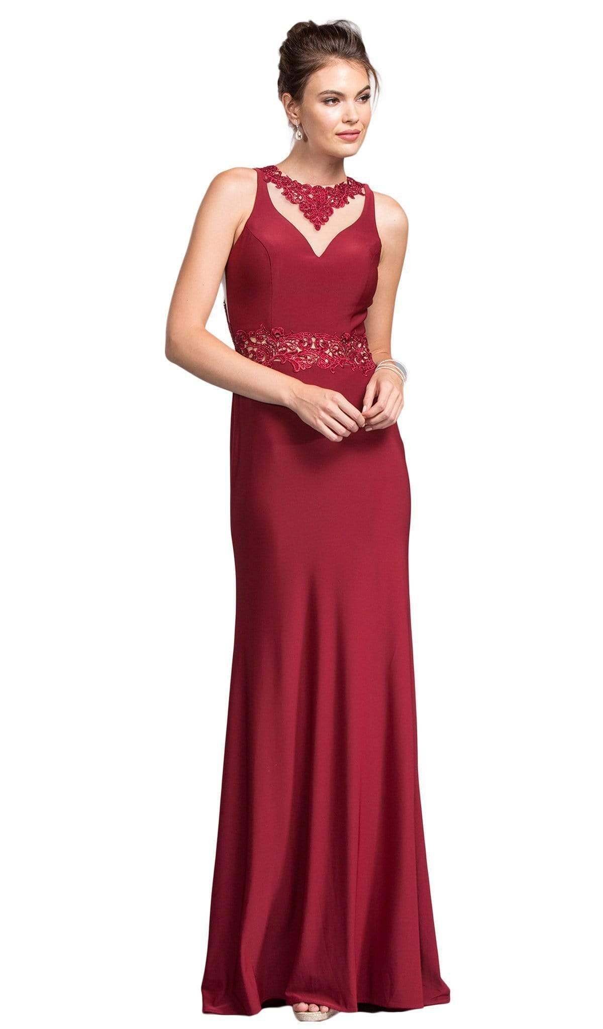 Image of Aspeed Design - Bedazzled Jewel Neck Sheath Prom Dress