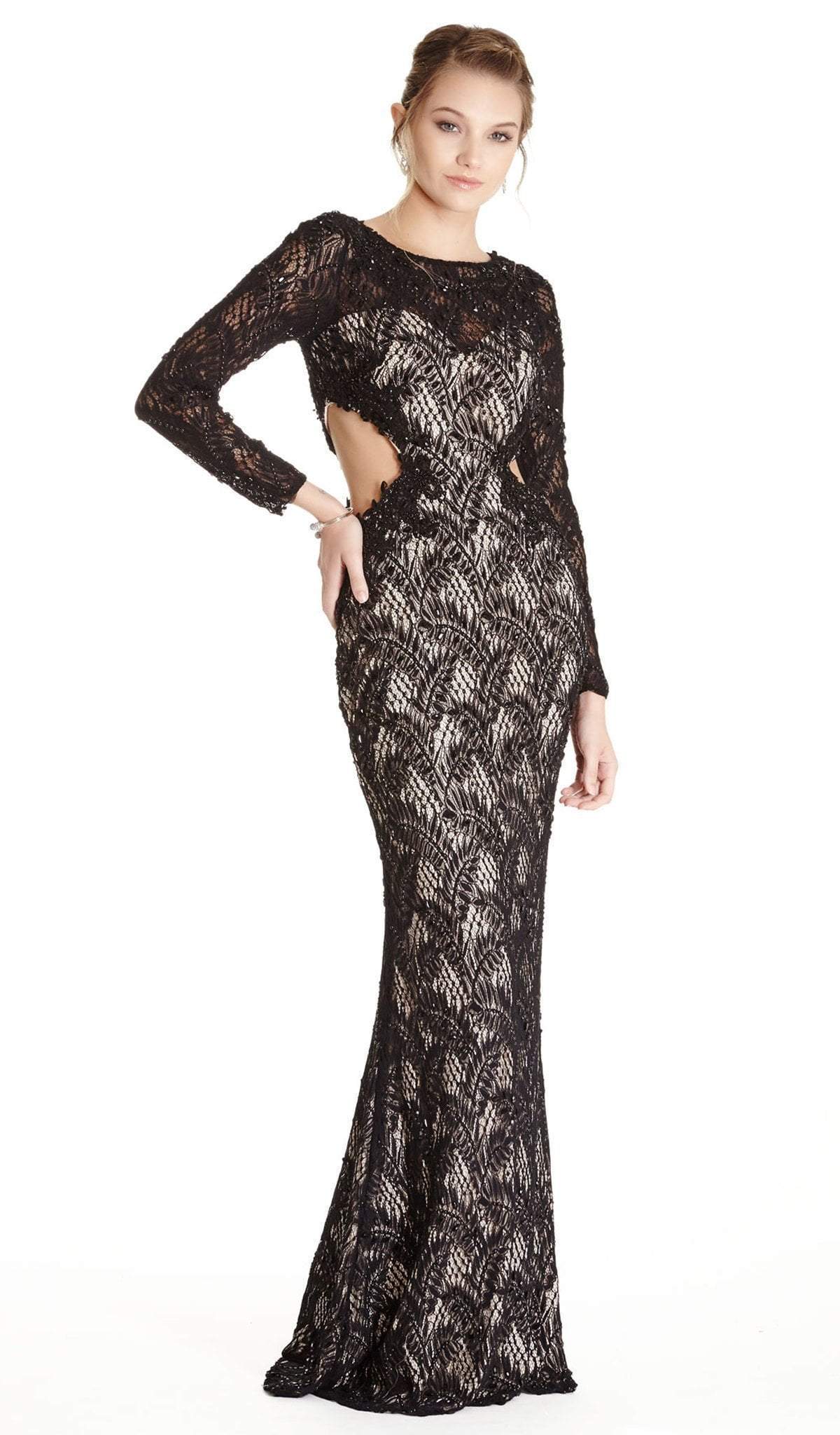 Image of Aspeed Design - Bedazzled Long Sleeve Evening Dress