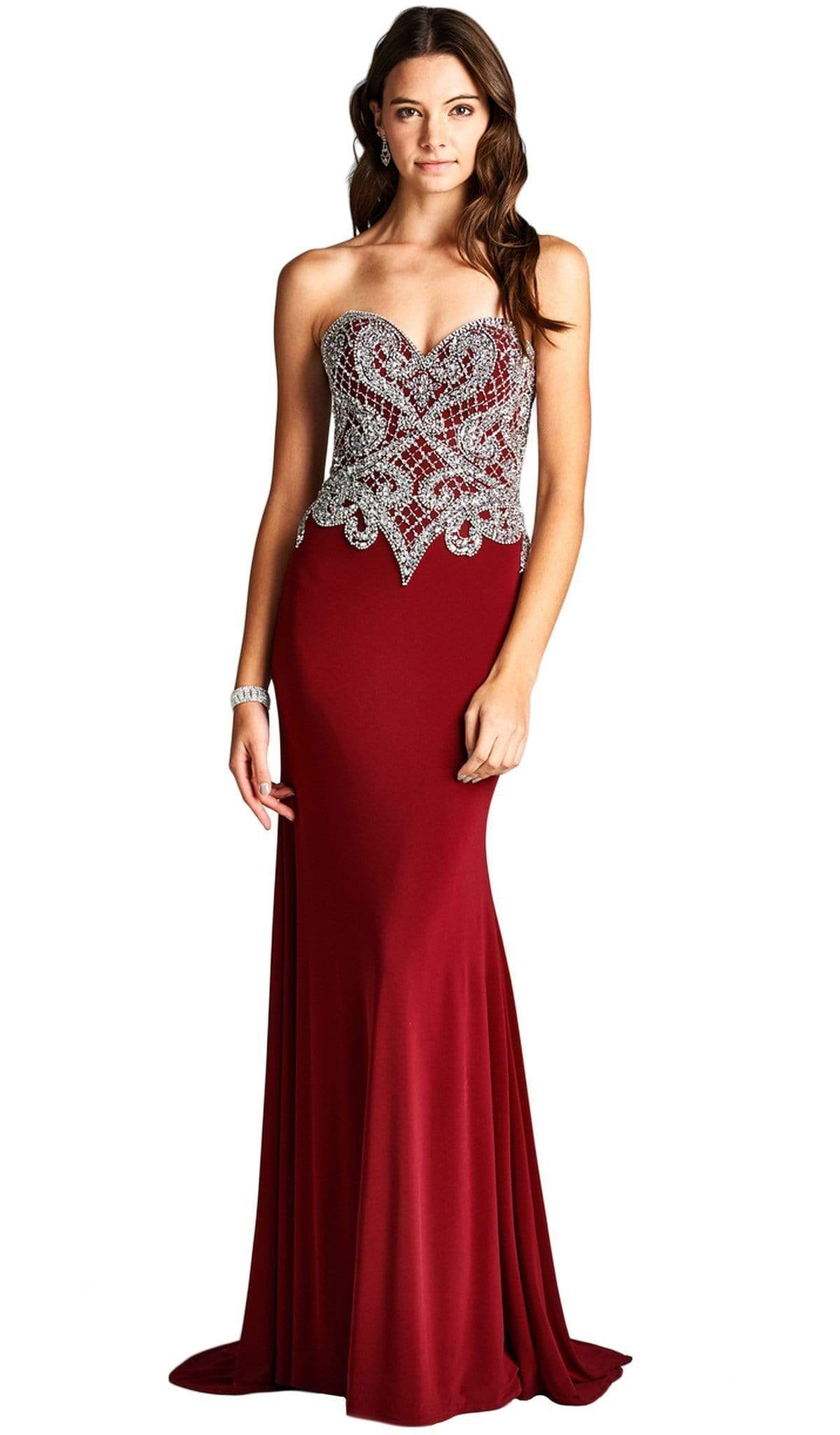 Image of Aspeed Design - Bedazzled Strapless Sheath Evening Dress