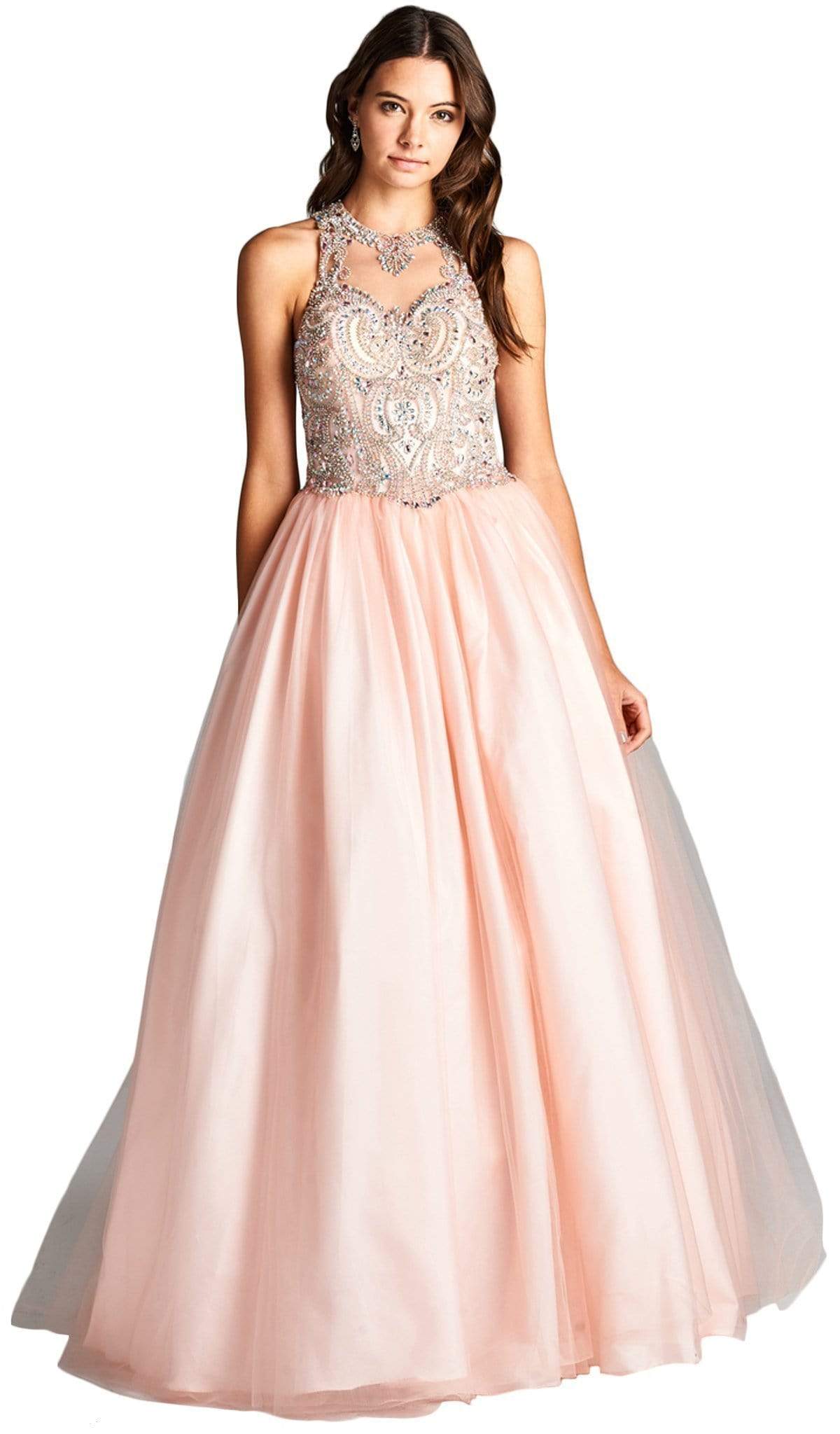 Image of Aspeed Design - Bejeweled Illusion Halter Evening Ballgown