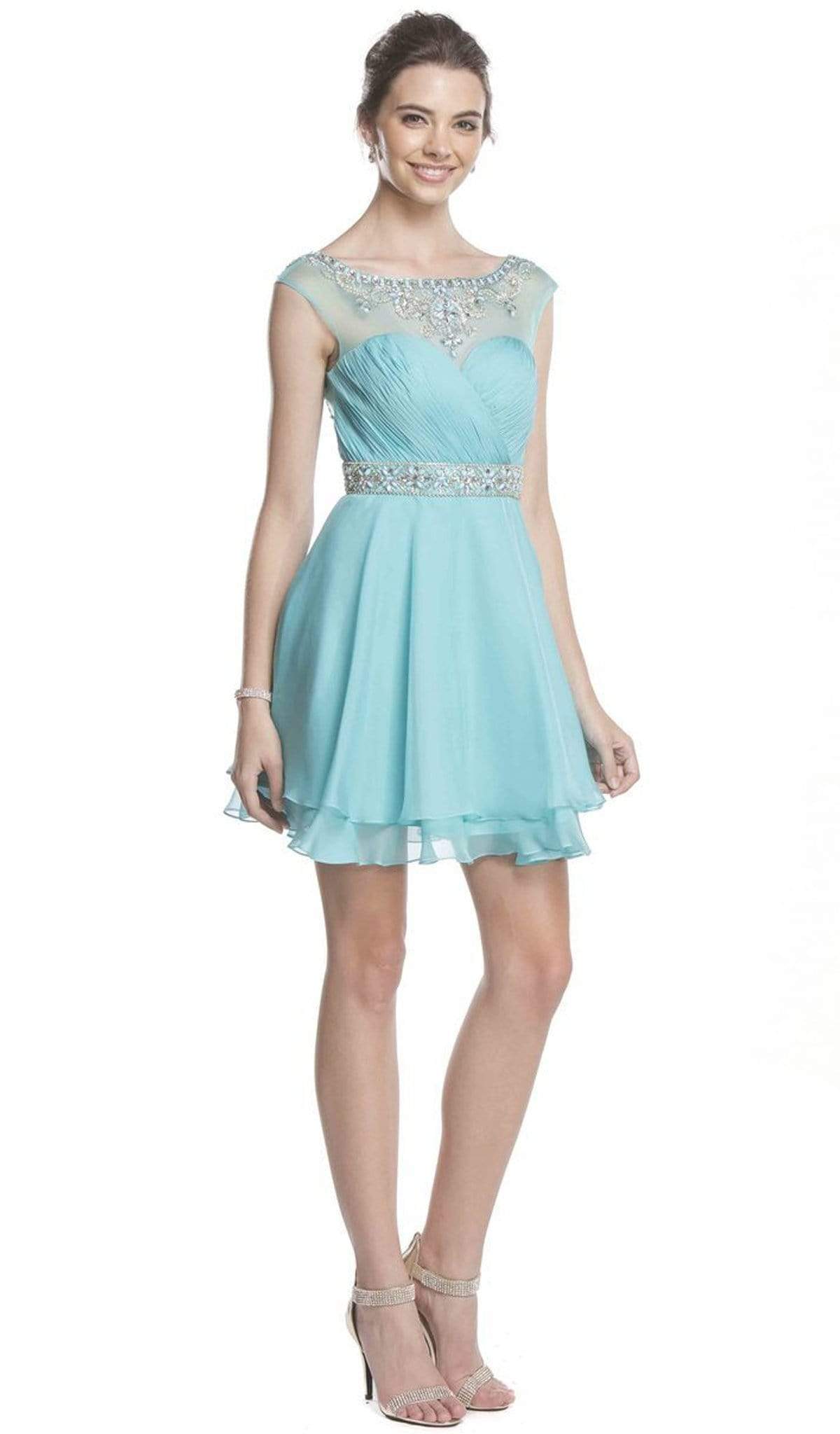 Image of Aspeed Design - Bejeweled Ruched A-line Homecoming Dress