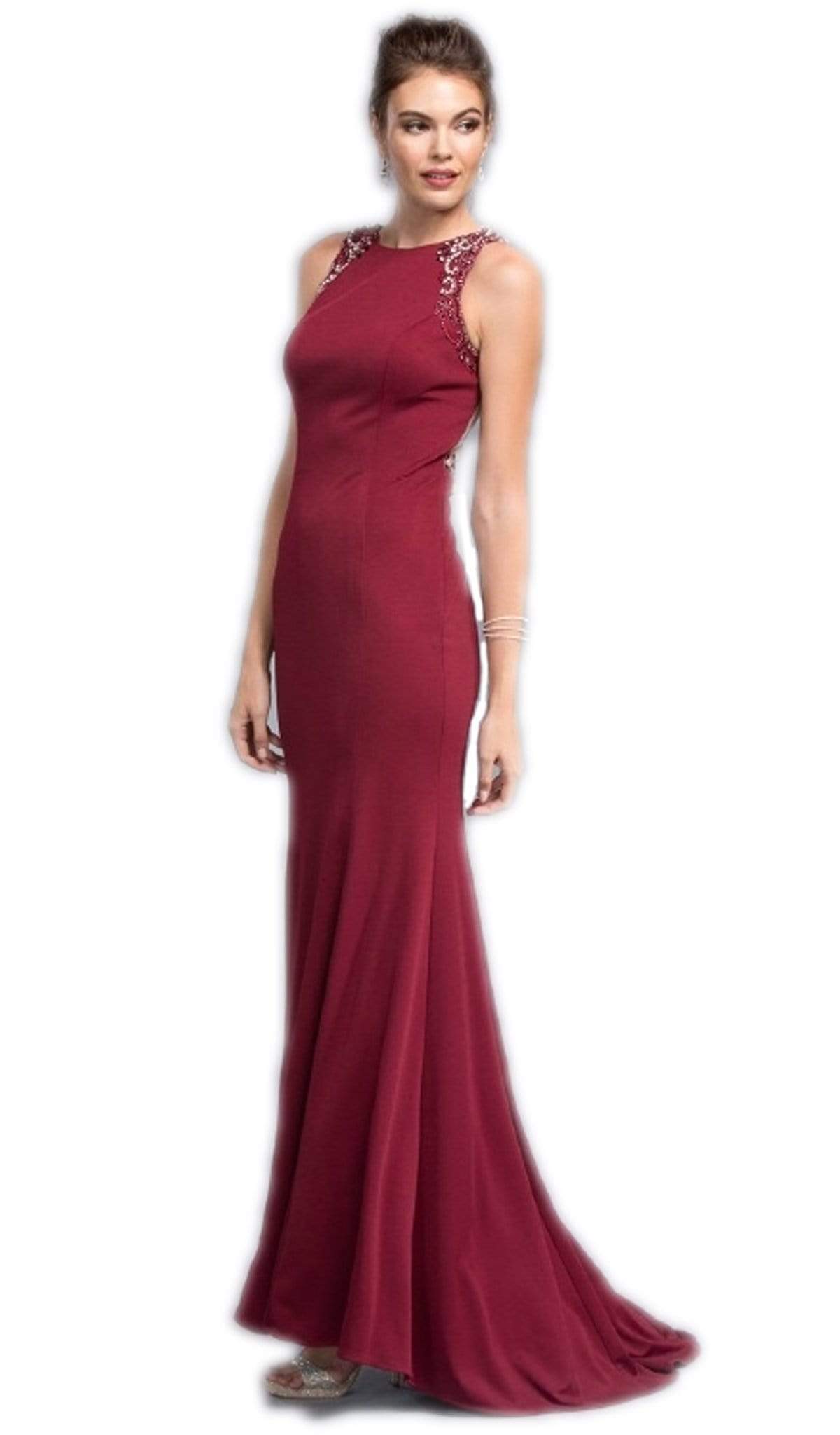 Image of Aspeed Design - Bejeweled Sheath Prom Dress With Train