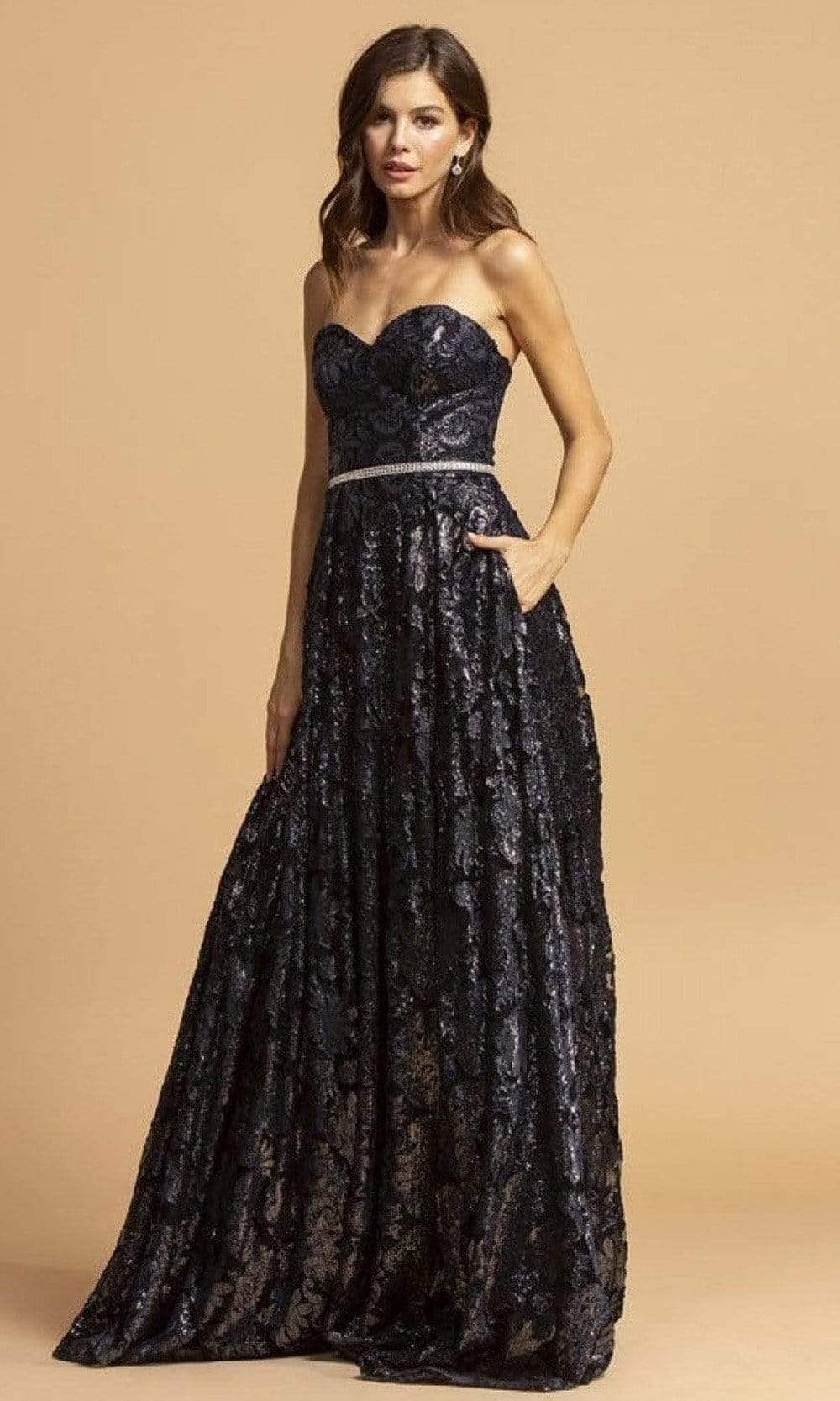 Image of Aspeed Design - D321 Strapless Jacquard Sweetheart Gown