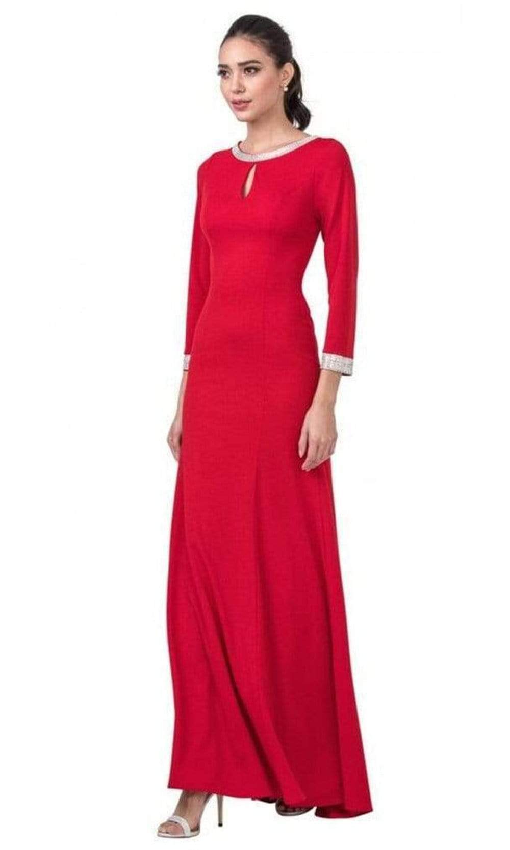 Image of Aspeed Design - D374 Jewel-Trimmed Long Sleeve Dress