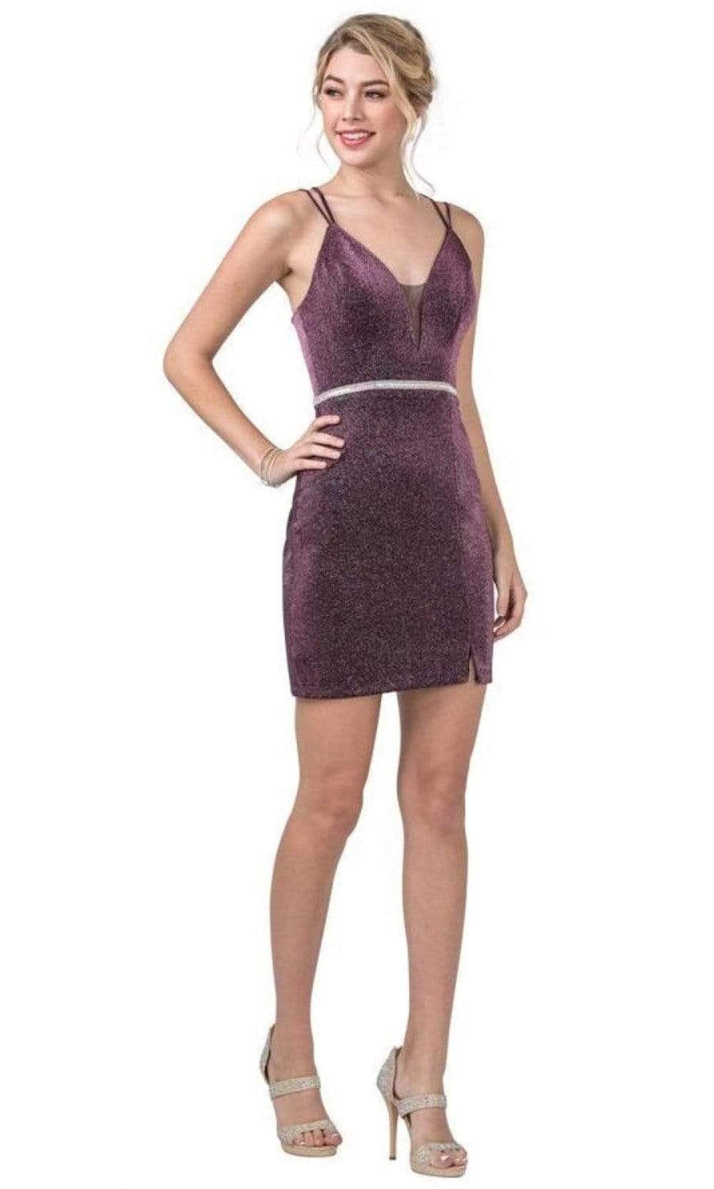Image of Aspeed Design - D419 Glittered V Neck Sheath Short Dress