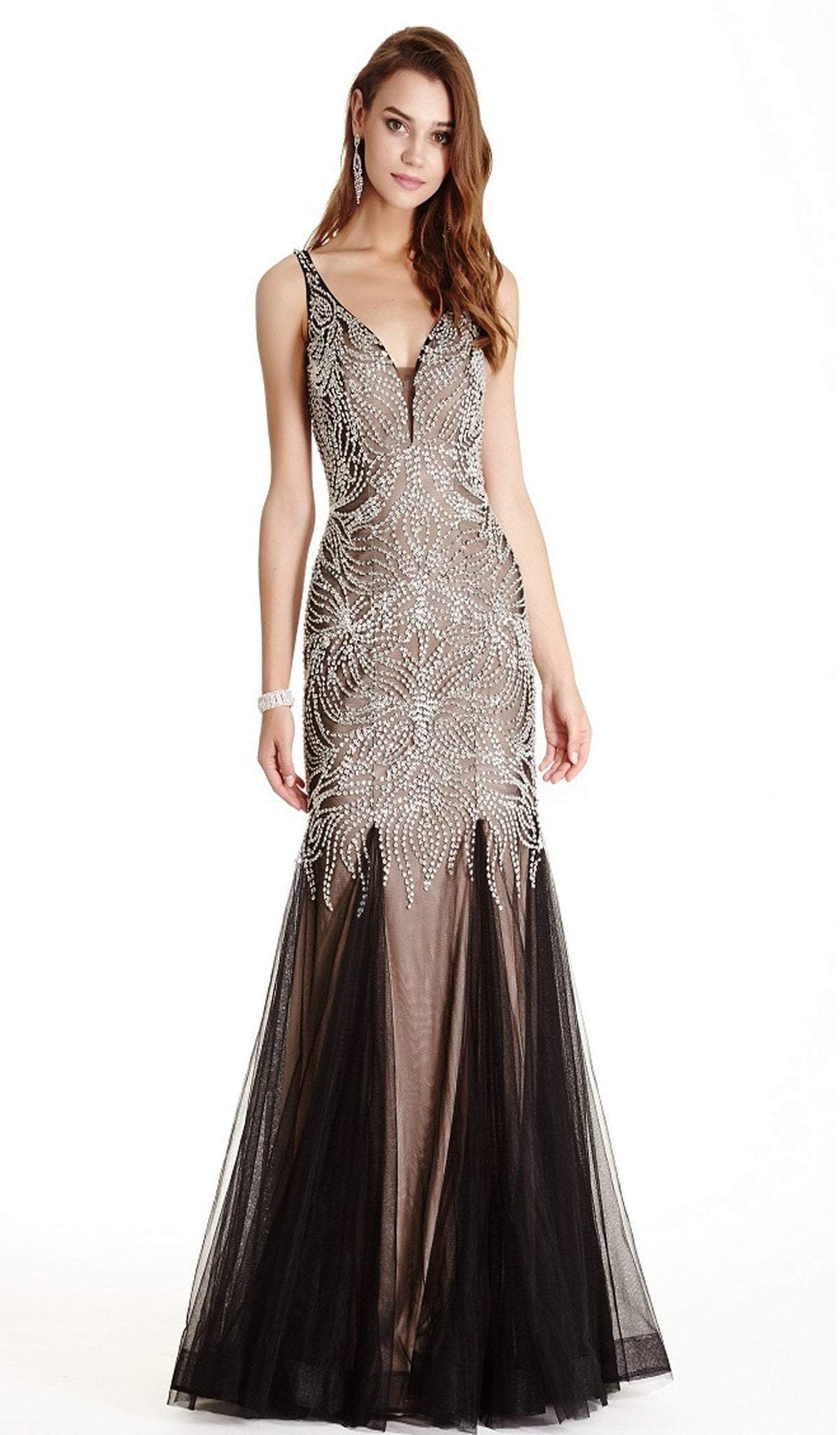 Image of Aspeed Design - Dazzling Deep V-neck Trumpet Prom Dress