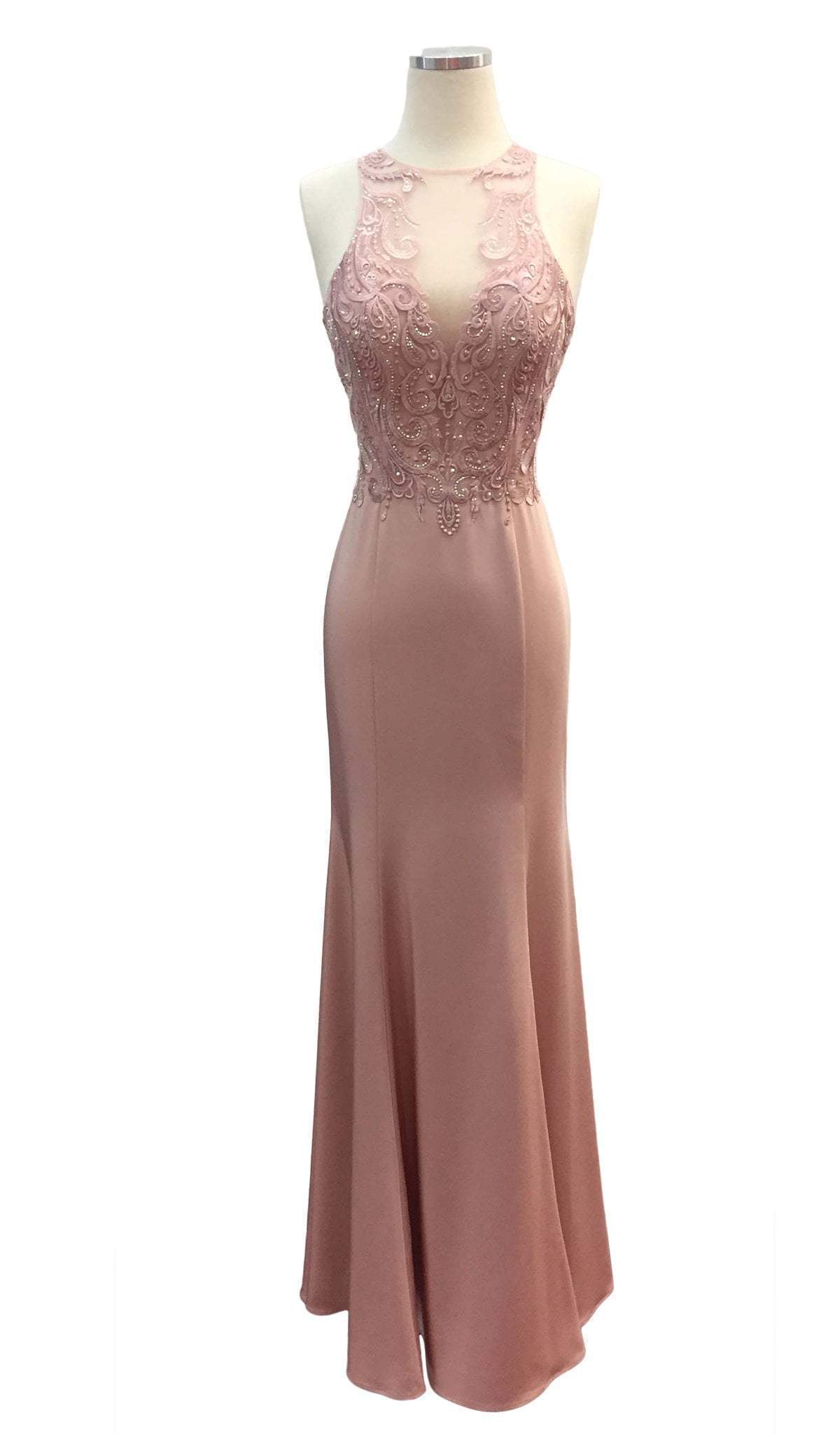 Image of Aspeed Design - Elegant Illusion Halter Sheath Prom Dress