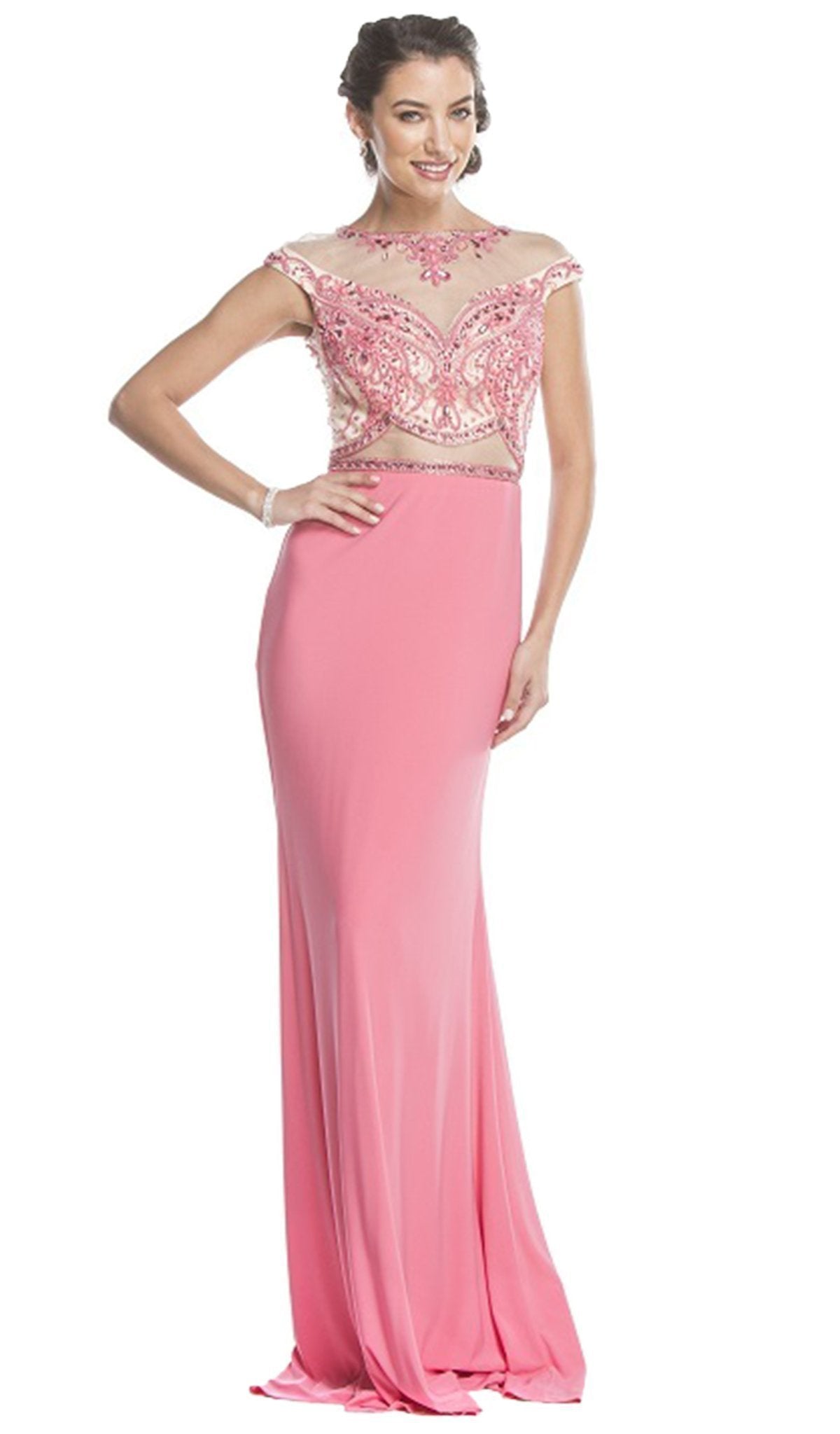 Image of Aspeed Design - Embellished Cap Sleeve Affordable Prom Dress