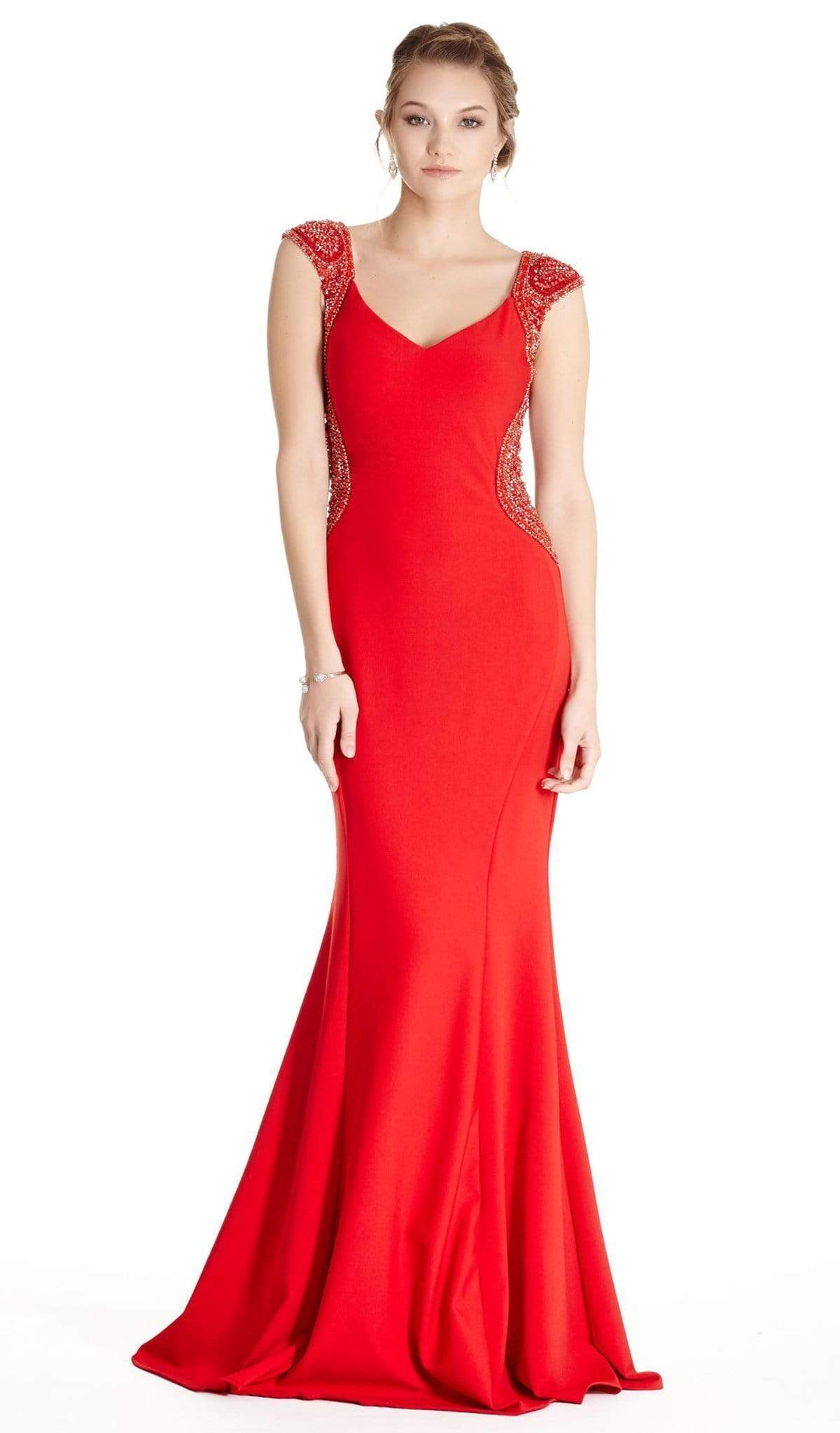 Image of Aspeed Design - Embellished Cap Sleeve Prom Dress