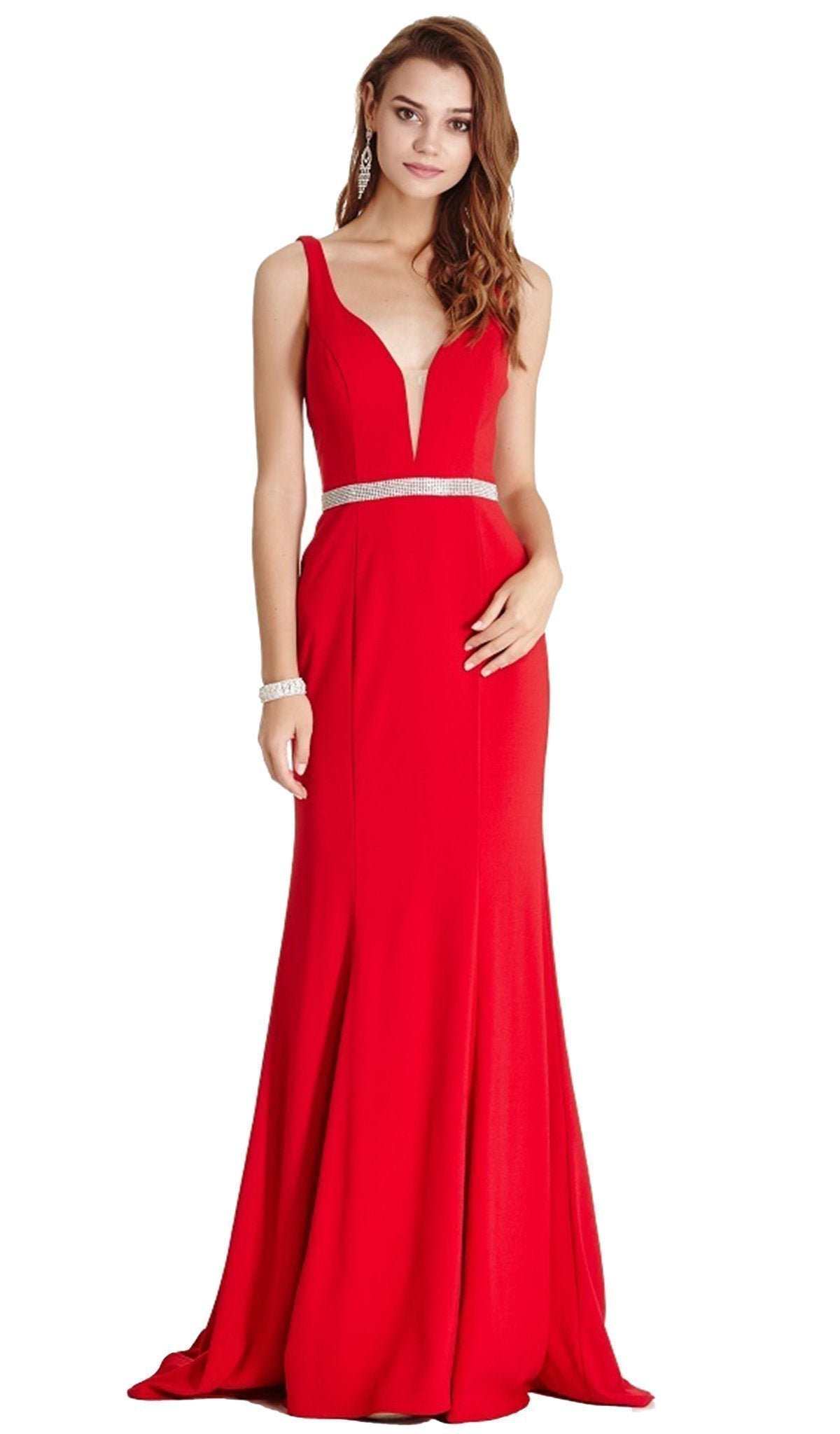 Image of Aspeed Design - Embellished Deep V-neck Sheath Prom Dress