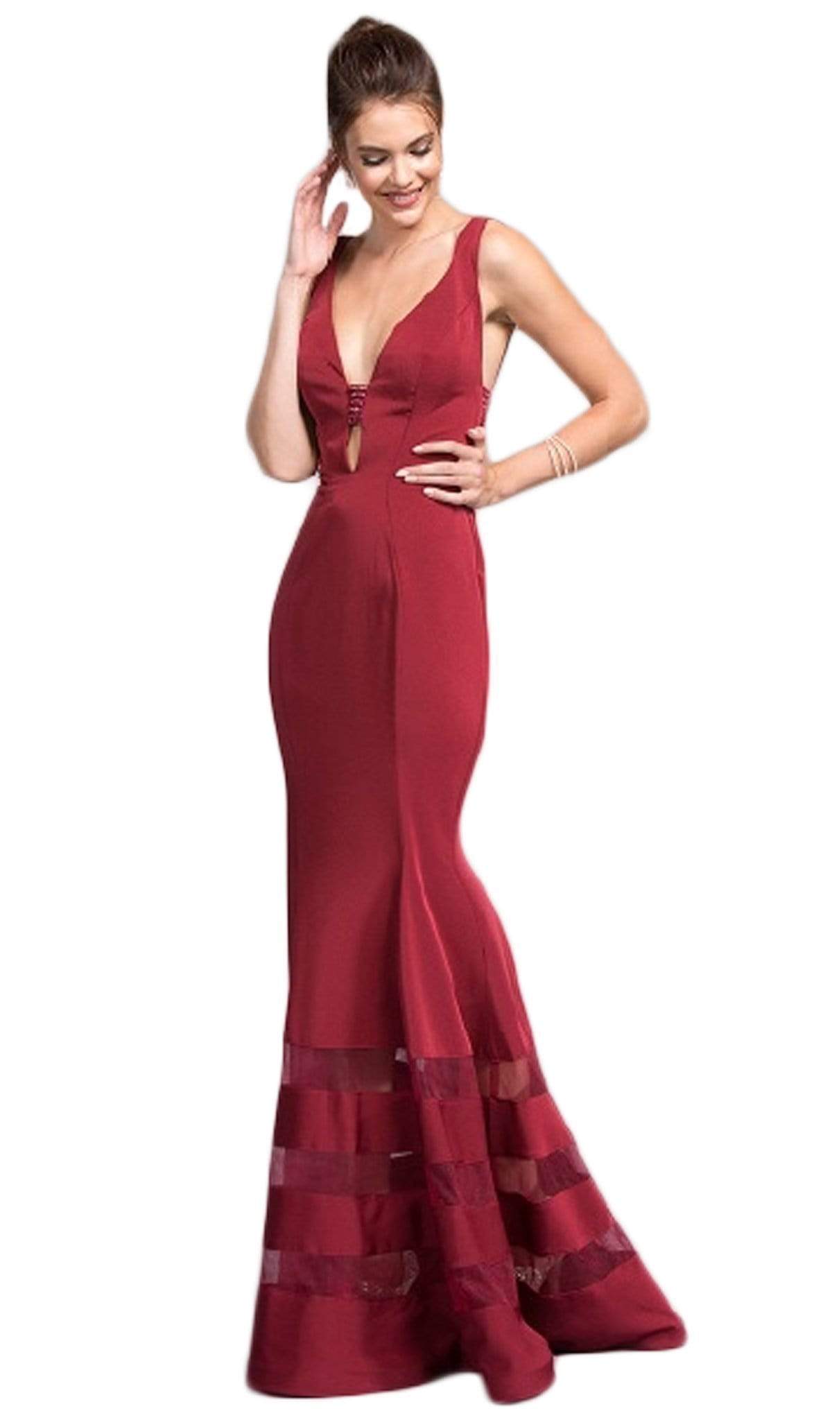 Image of Aspeed Design - Embellished Deep V-neck Trumpet Dress