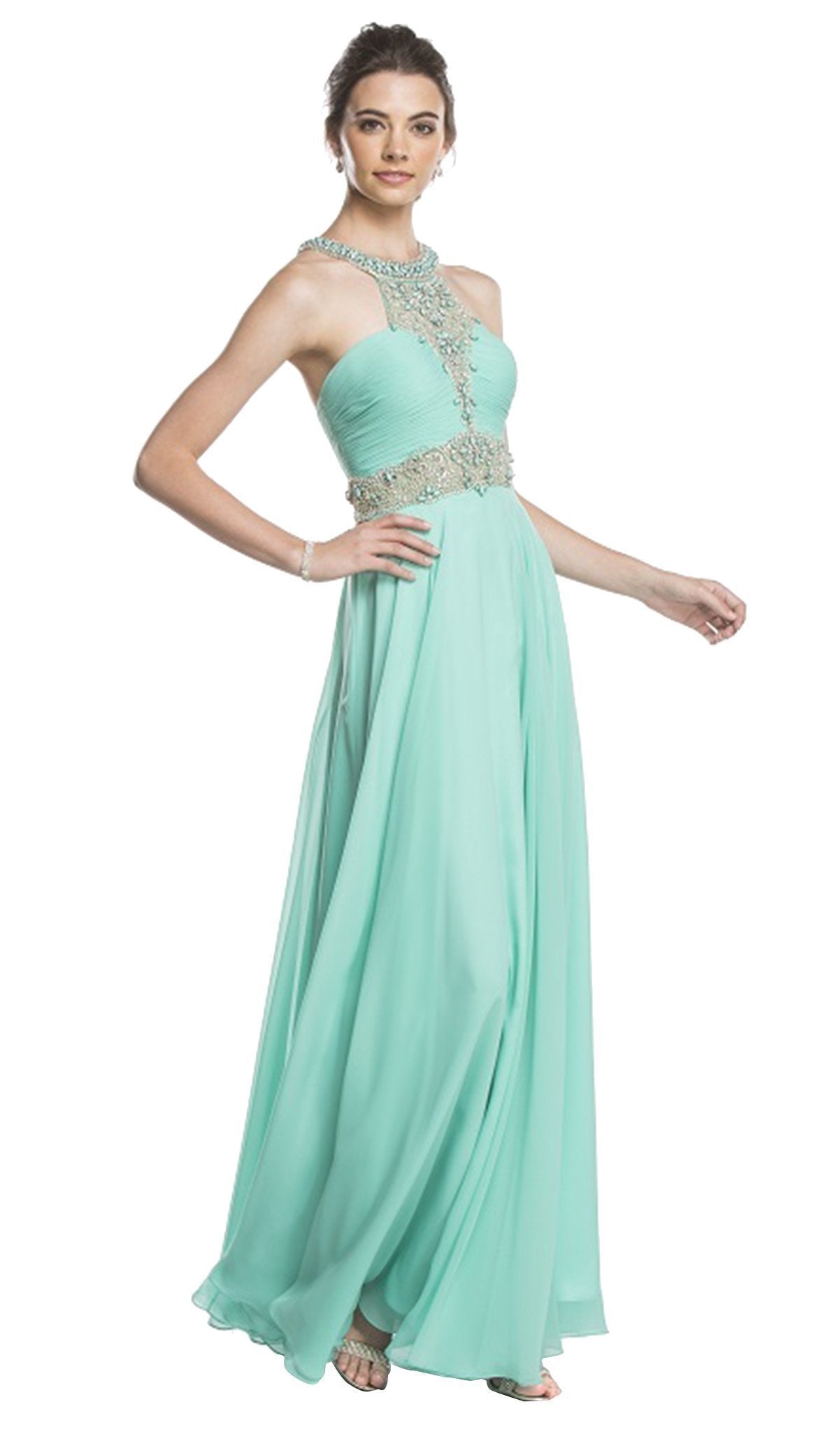 Image of Aspeed Design - Embellished Halter Neck A-line Prom Dress