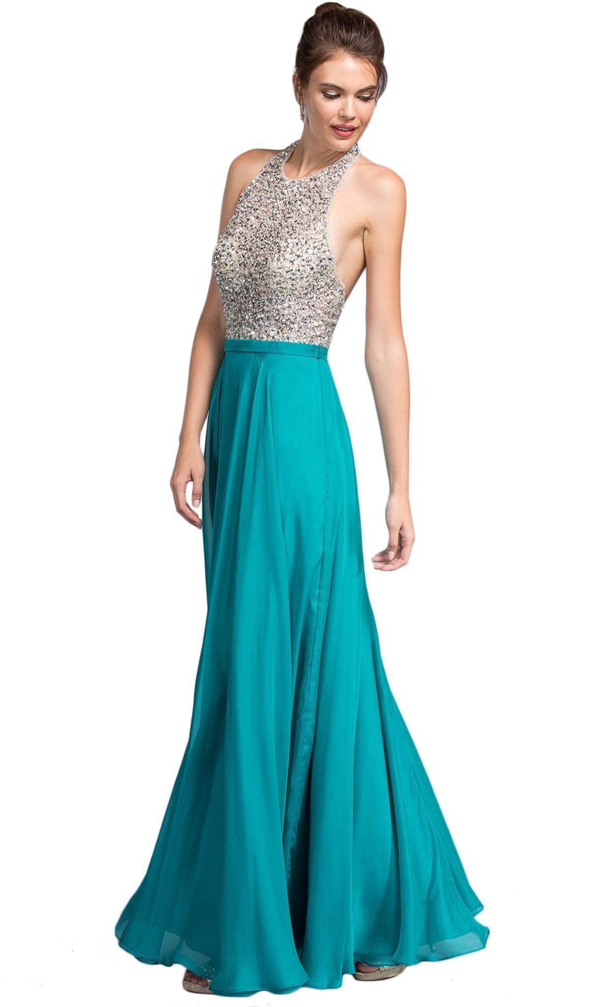Image of Aspeed Design - Embellished Halter Neckline A-line Prom Dress