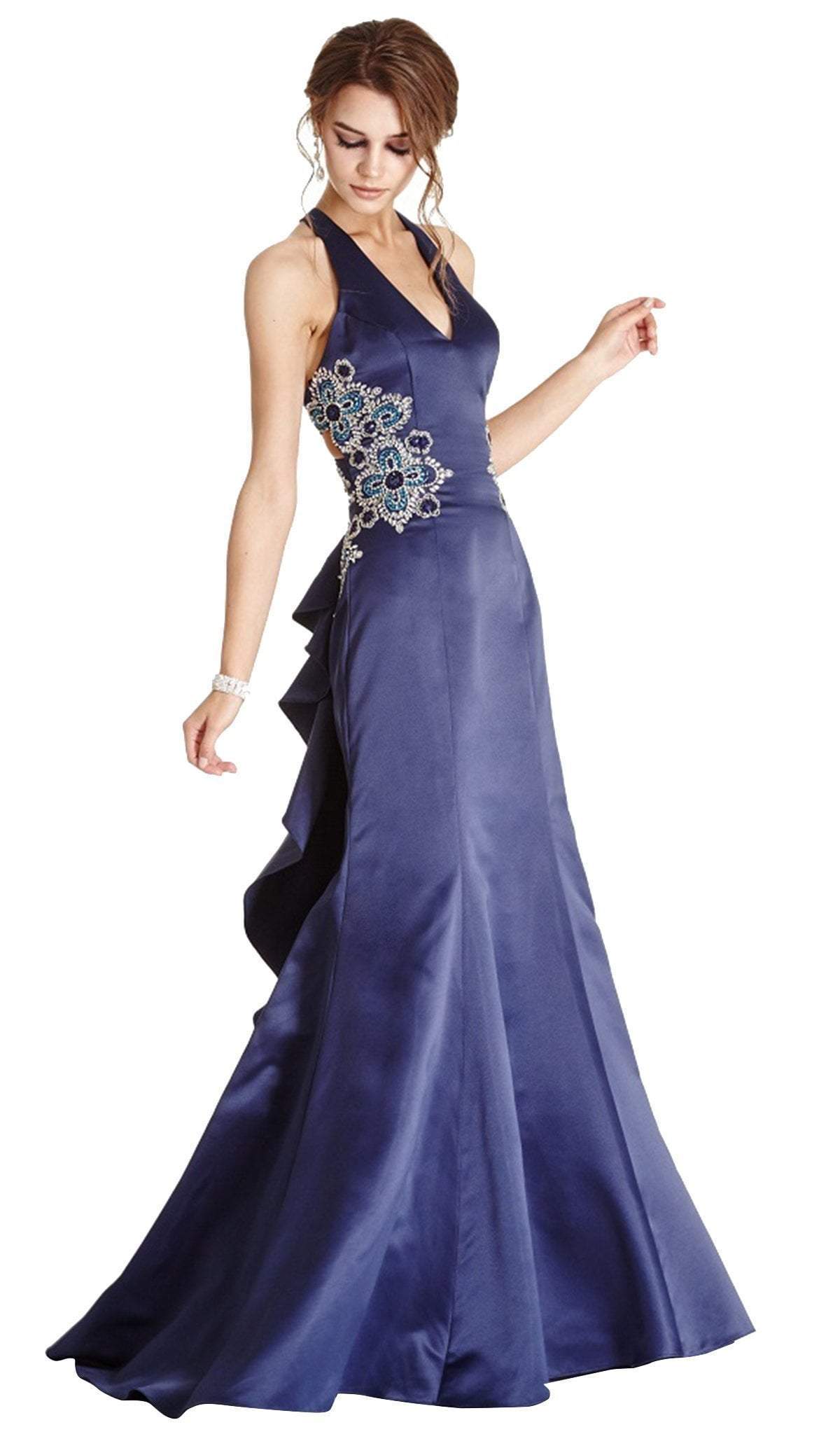 Image of Aspeed Design - Embellished Halter V-neck Evening Dress