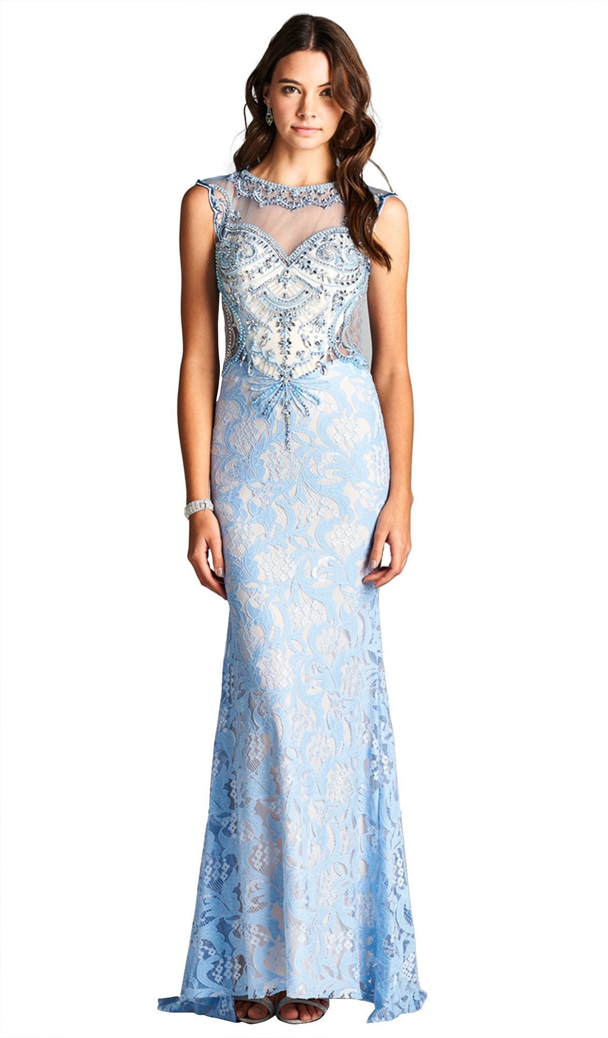Image of Aspeed Design - Embellished Illusion Bateau Evening Dress