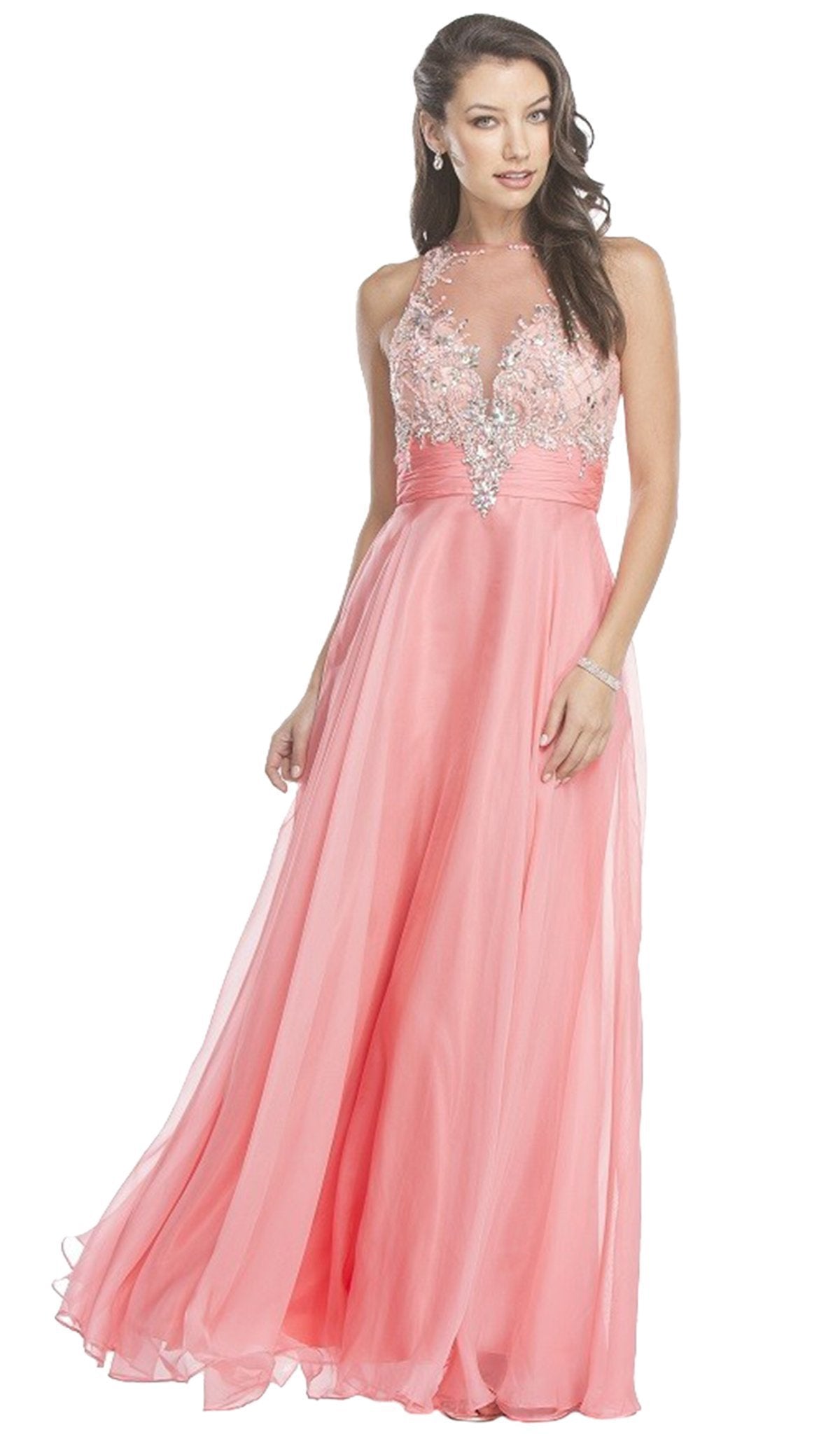 Image of Aspeed Design - Embellished Illusion Bodice A-Line Prom Dress