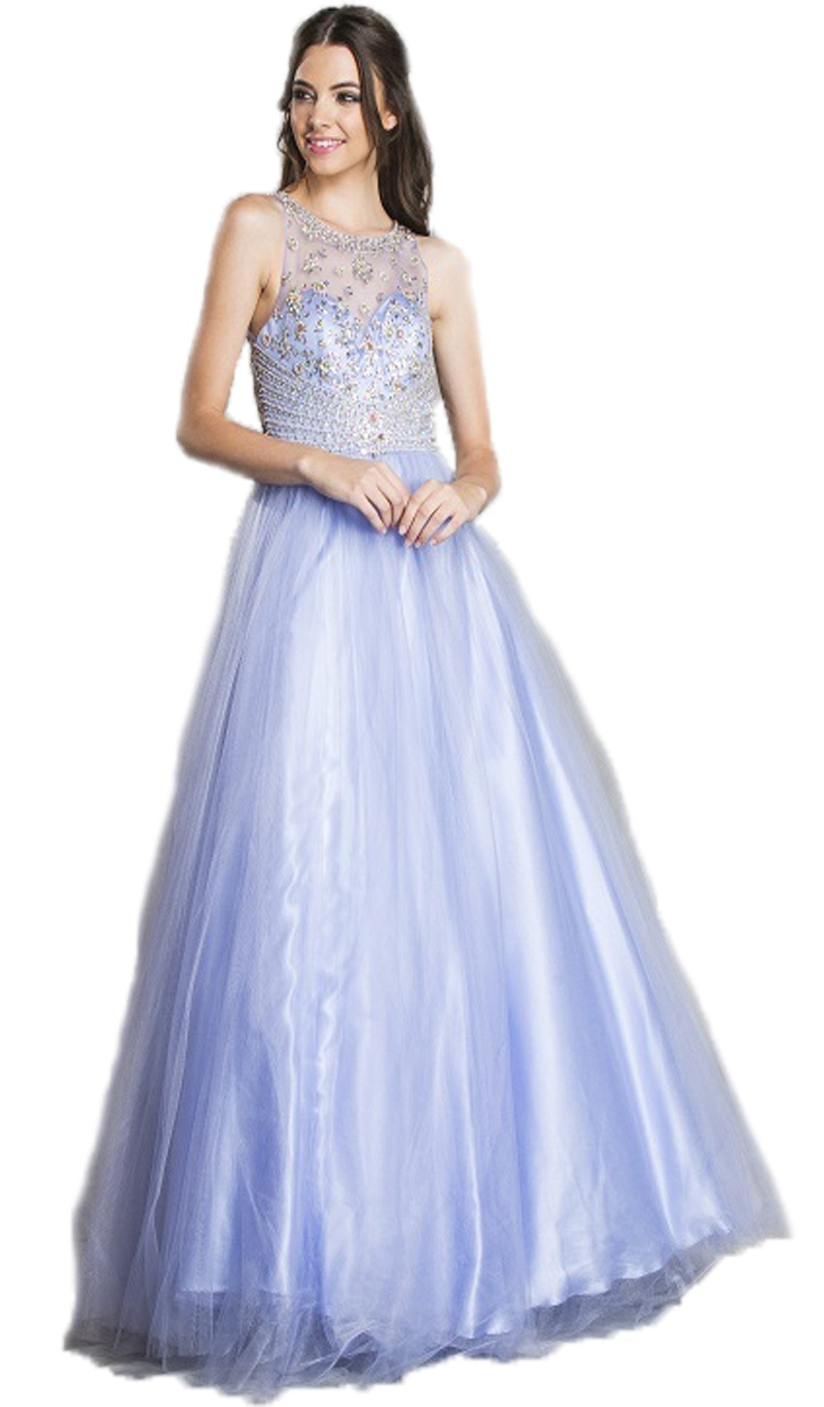 Image of Aspeed Design - Embellished Illusion Jewel Evening Gown