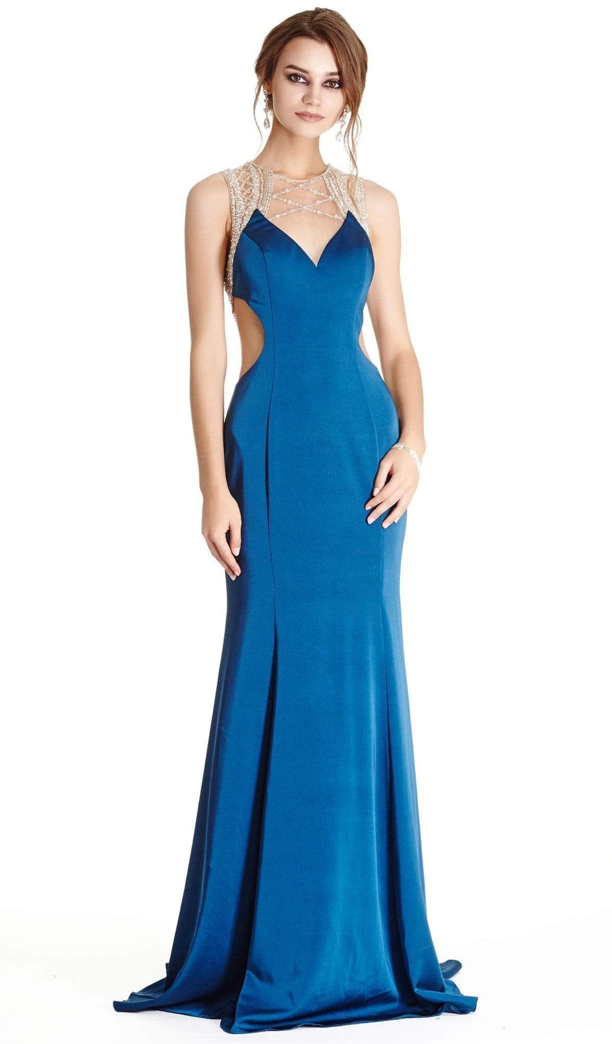 Image of Aspeed Design - Embellished Illusion Jewel Neck Evening Dress