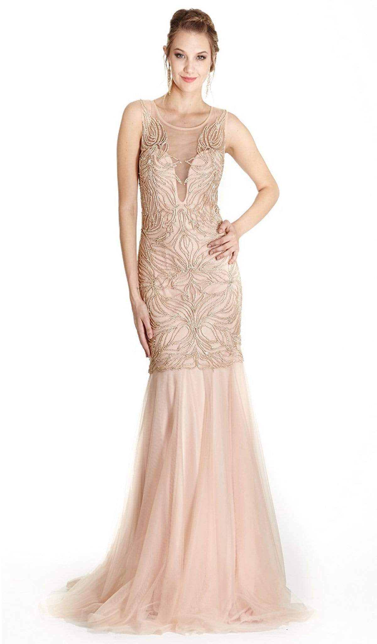 Image of Aspeed Design - Embellished Illusion Scoop Trumpet Prom Dress