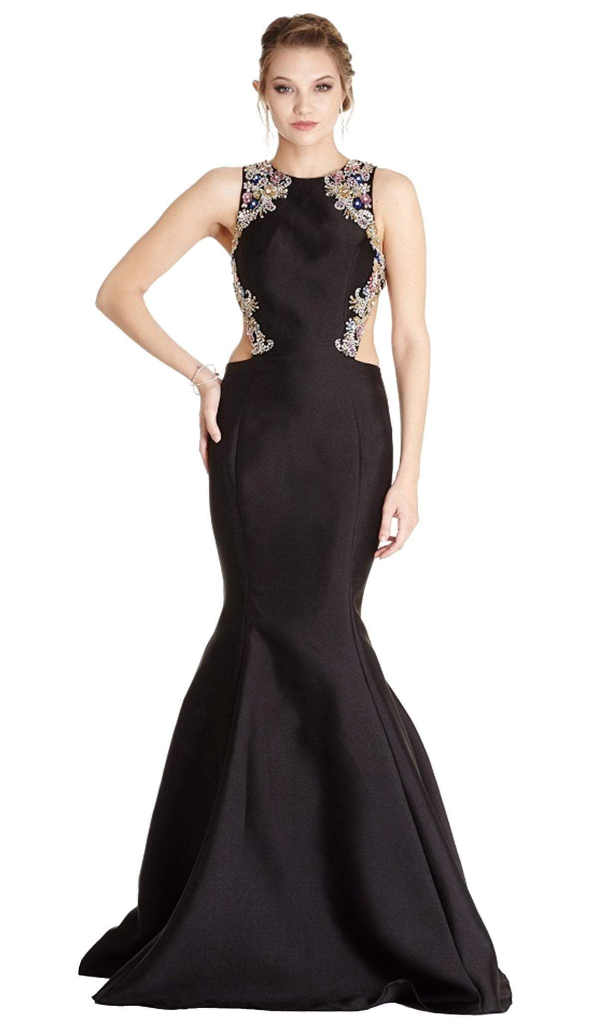 Image of Aspeed Design - Embellished Jewel Neck Mermaid Evening Dress