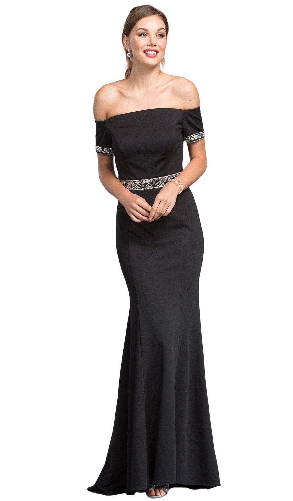 Image of Aspeed Design - Embellished Off-Shoulder Fitted Prom Dress