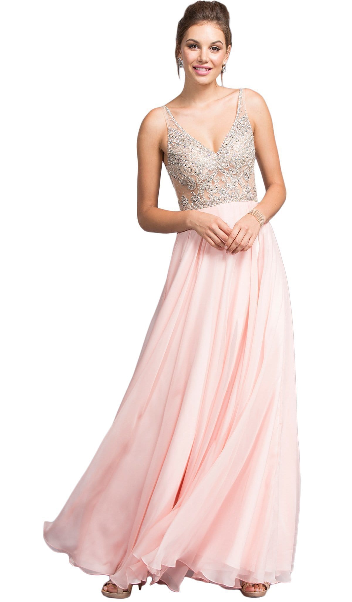 Image of Aspeed Design - Embellished Plunging V-neck A-line Prom Dress