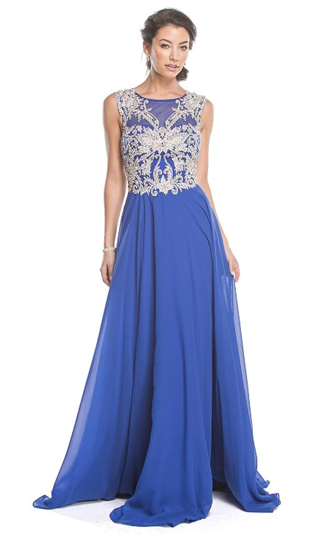 Image of Aspeed Design - Embellished Sheer Bateau A-line Prom Dress