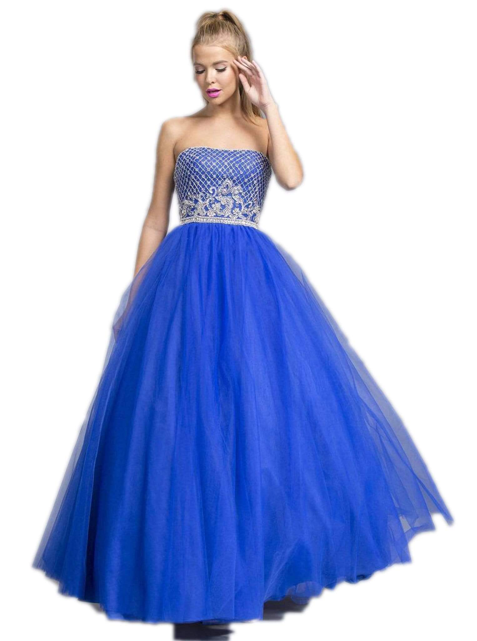 Image of Aspeed Design - Embellished Straight Neck Prom Ballgown