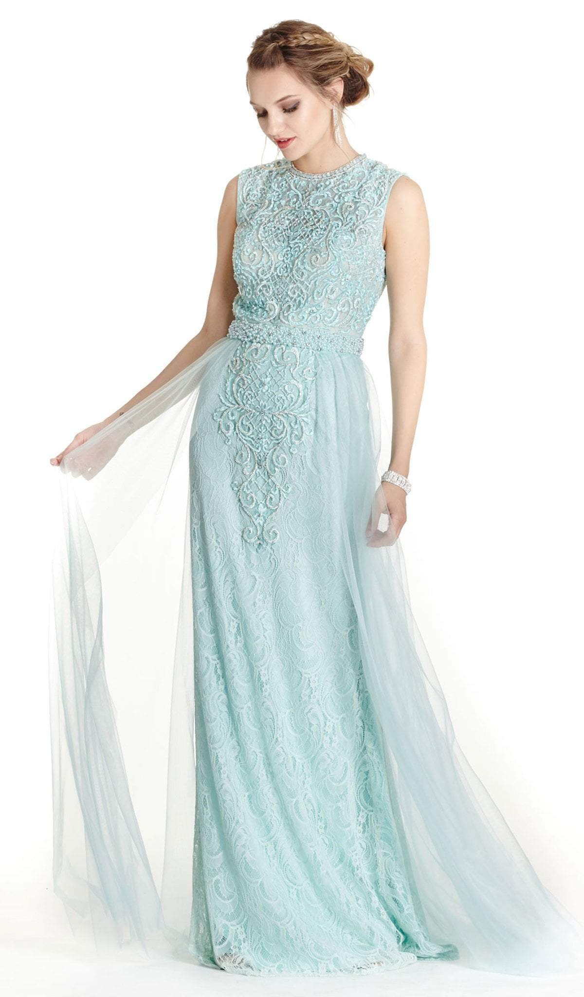 Image of Aspeed Design - Embroidered Jewel Neck A-line Prom Dress